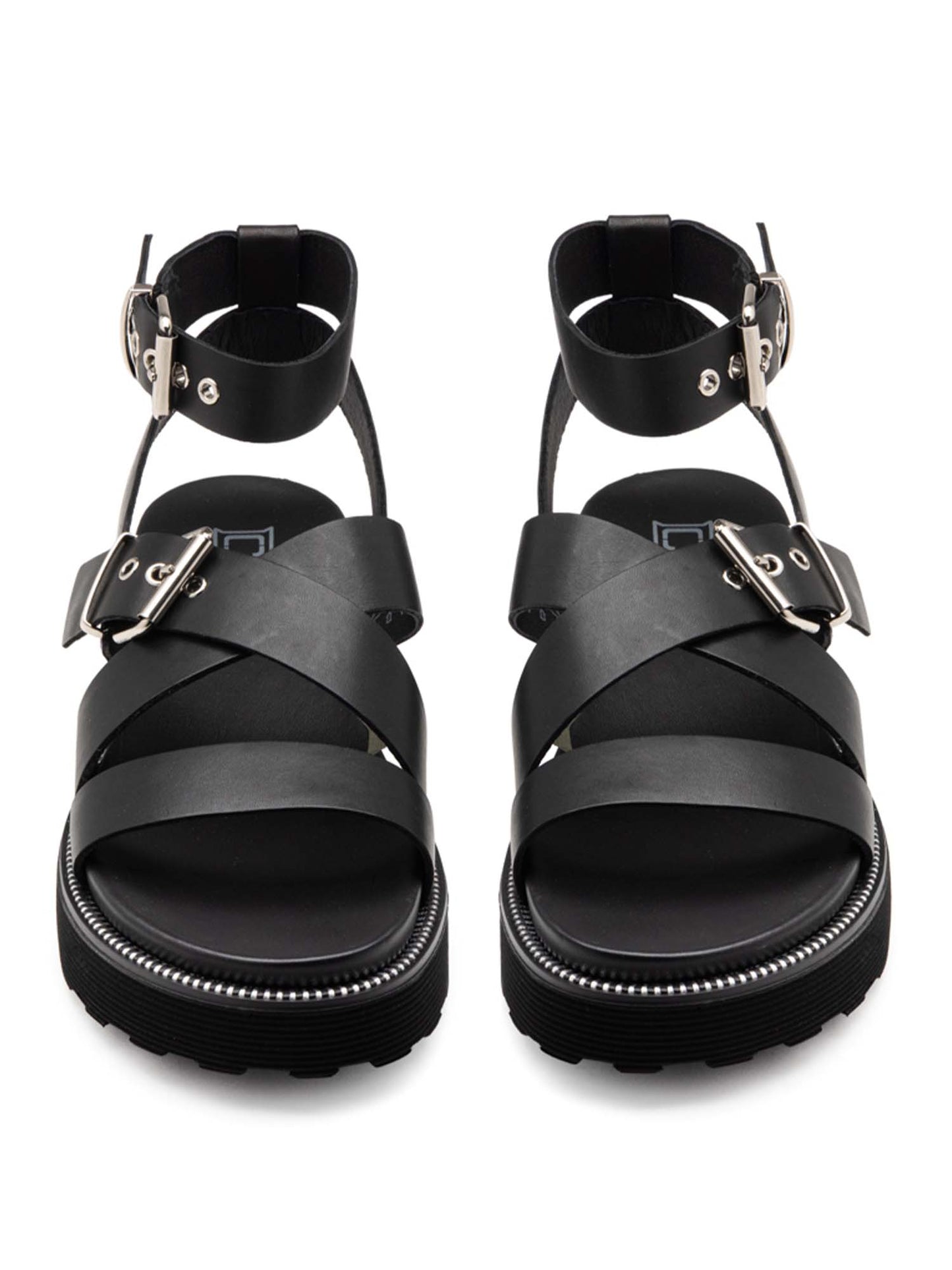 Cult Ziggy, sandali platform neri da donna con impuntura metallica