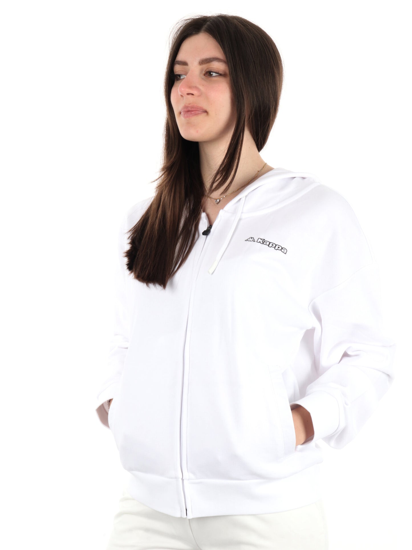 KAPPA FELPA ZIP+CAPP - BIANCO