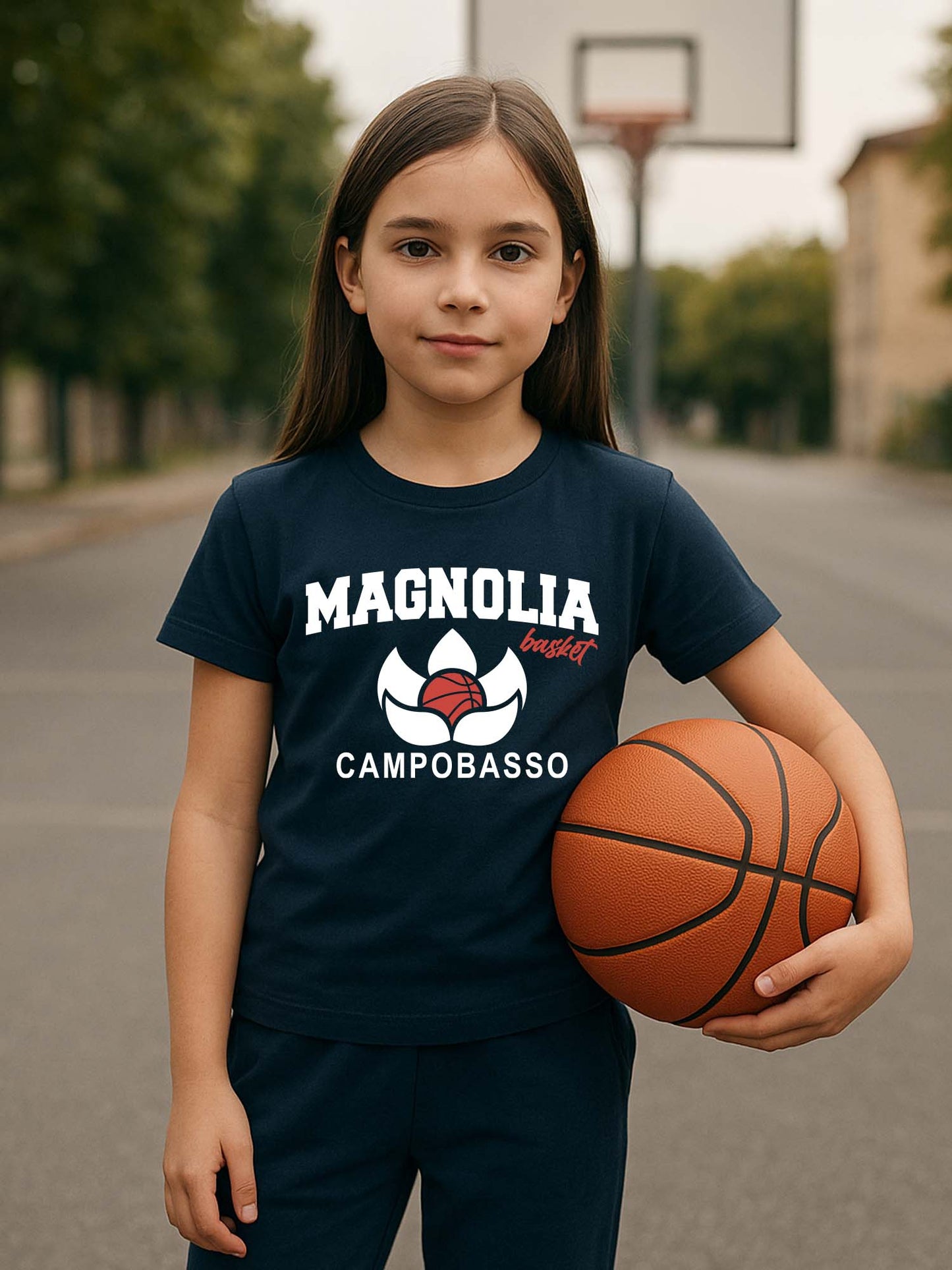T-SHIRT MAGNOLIA BASKET BIMBA/O BLU