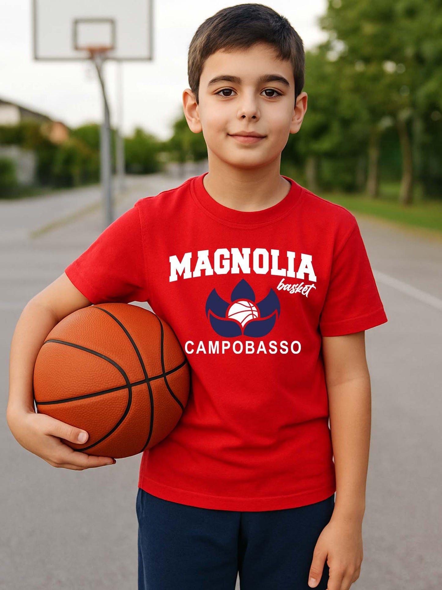 T-SHIRT MAGNOLIA BASKET BIMBA/O ROSSO