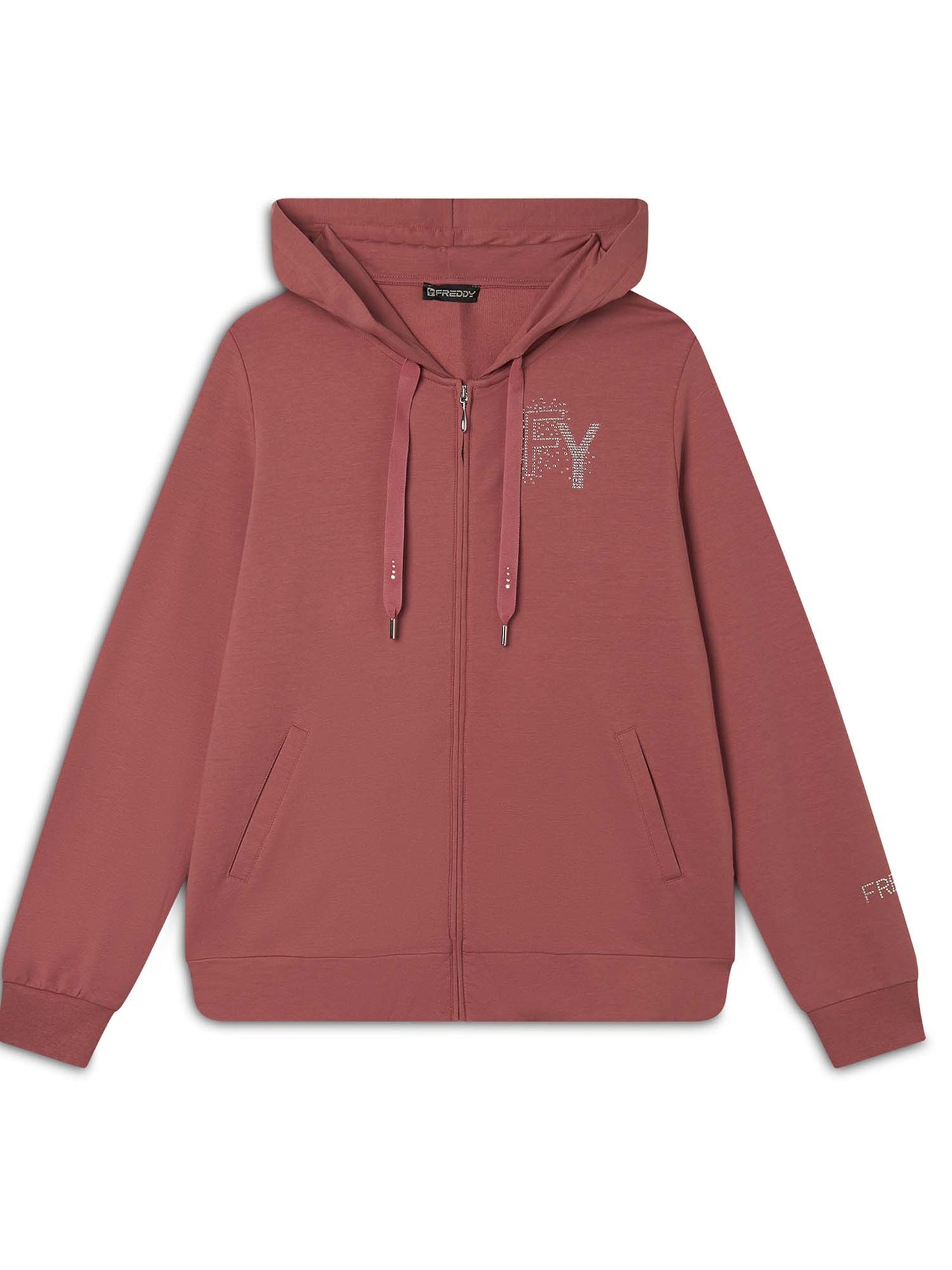 FELPA CON CAPPUCCIO E ZIP COLLEGE LUXE FREDDY DONNA CORALLO