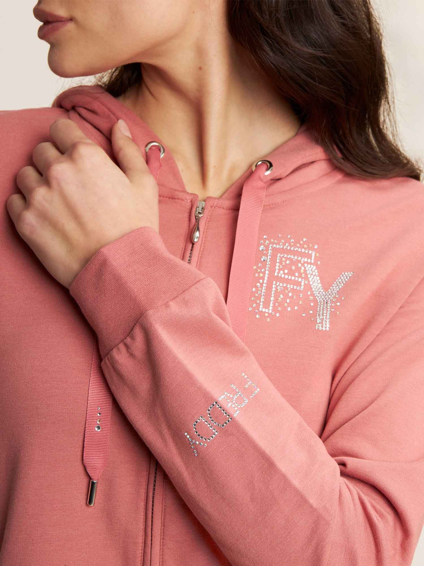 FELPA CON CAPPUCCIO E ZIP COLLEGE LUXE FREDDY DONNA CORALLO