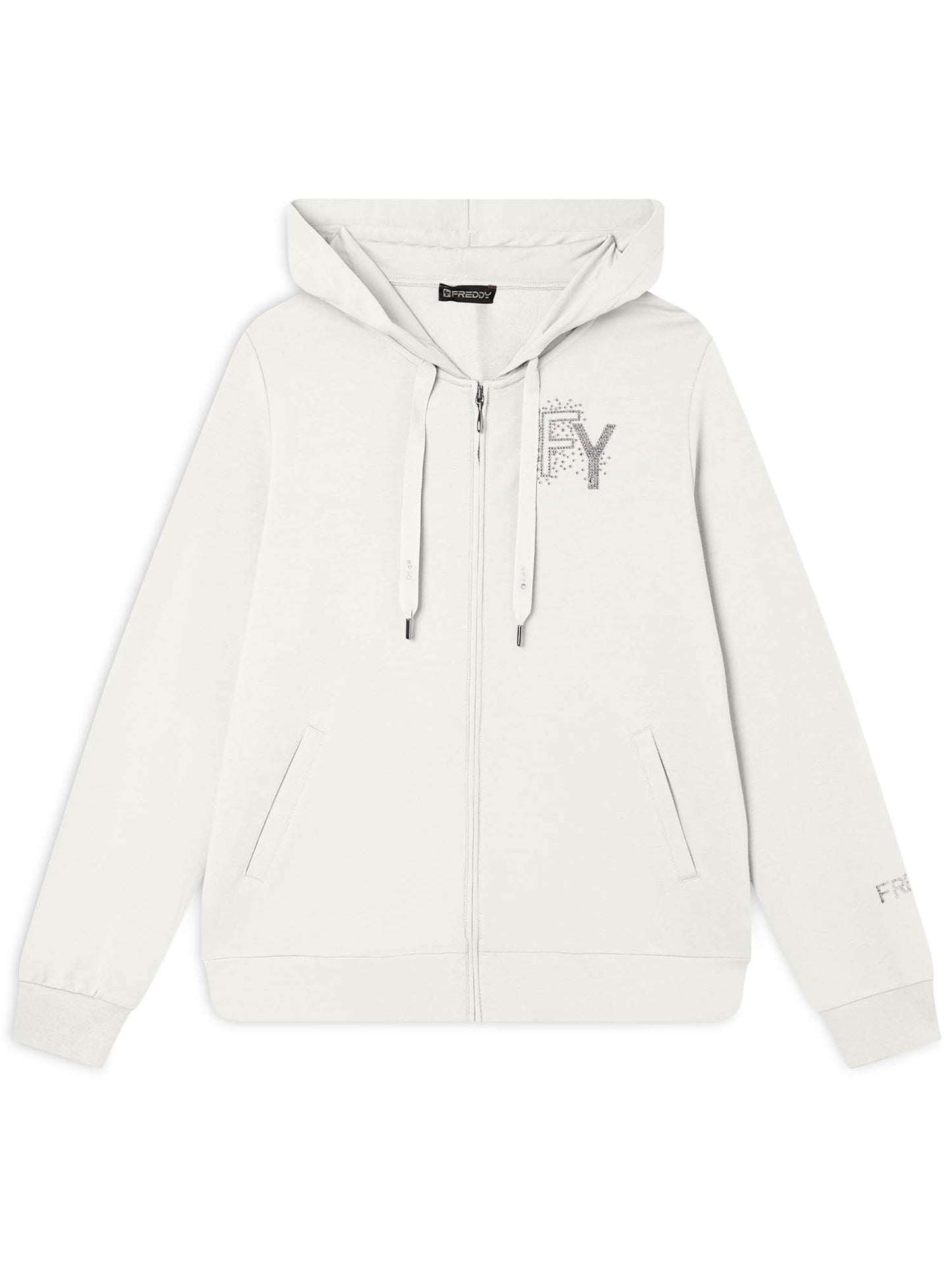 FELPA CON CAPPUCCIO E ZIP COLLEGE LUXE FREDDY DONNA BIANCO