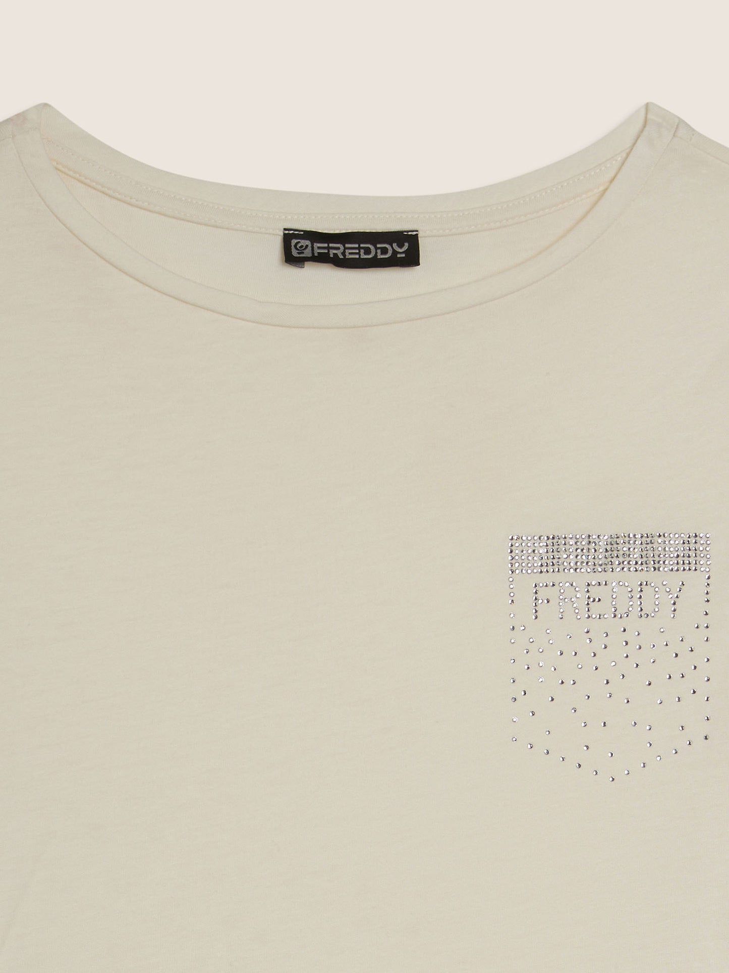 Freddy College Luxe, t-shirt donna crema a maniche corte con strass