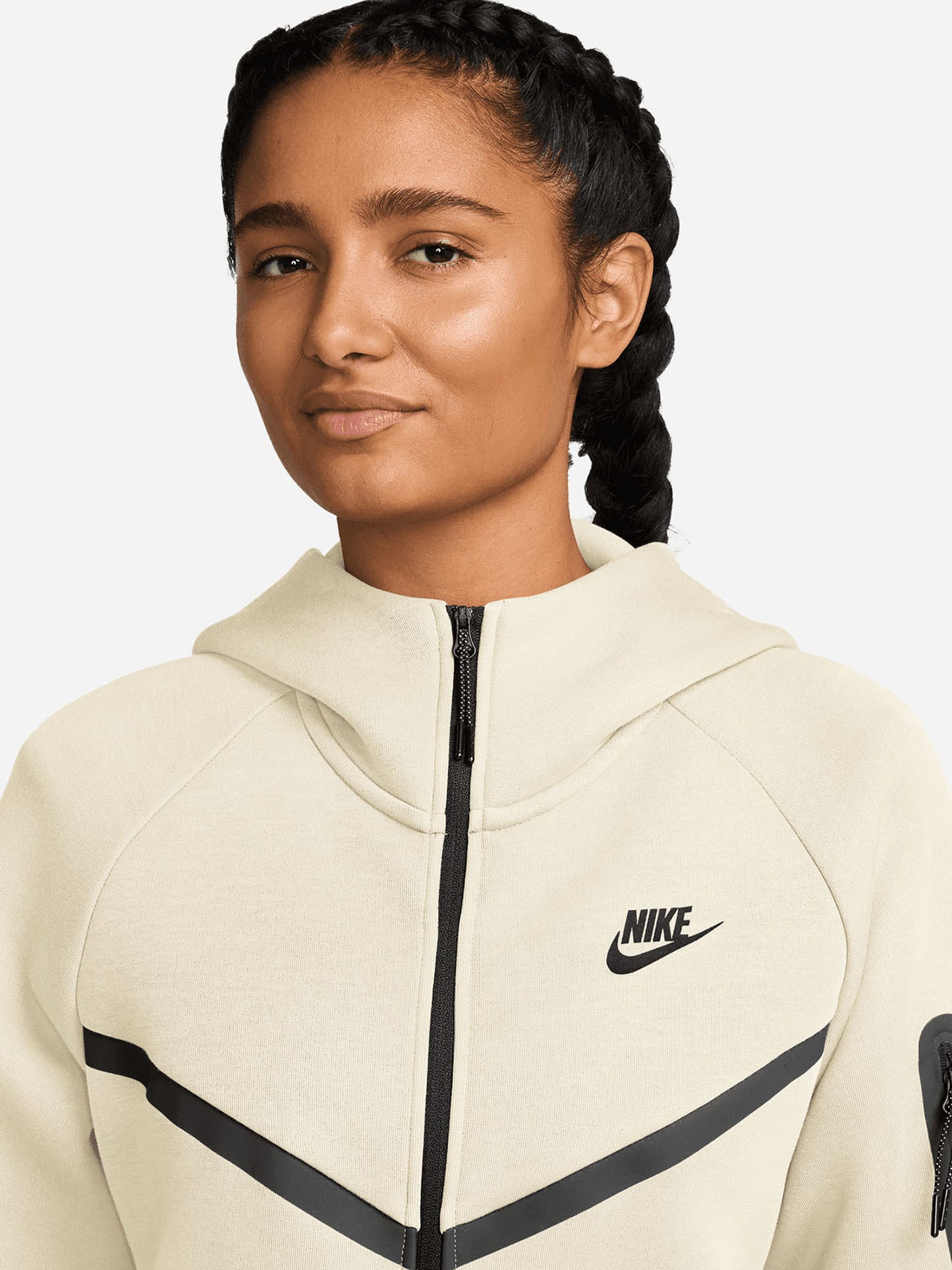 Felpa con zip Nike Tech Fleece Windrunner da donna crema
