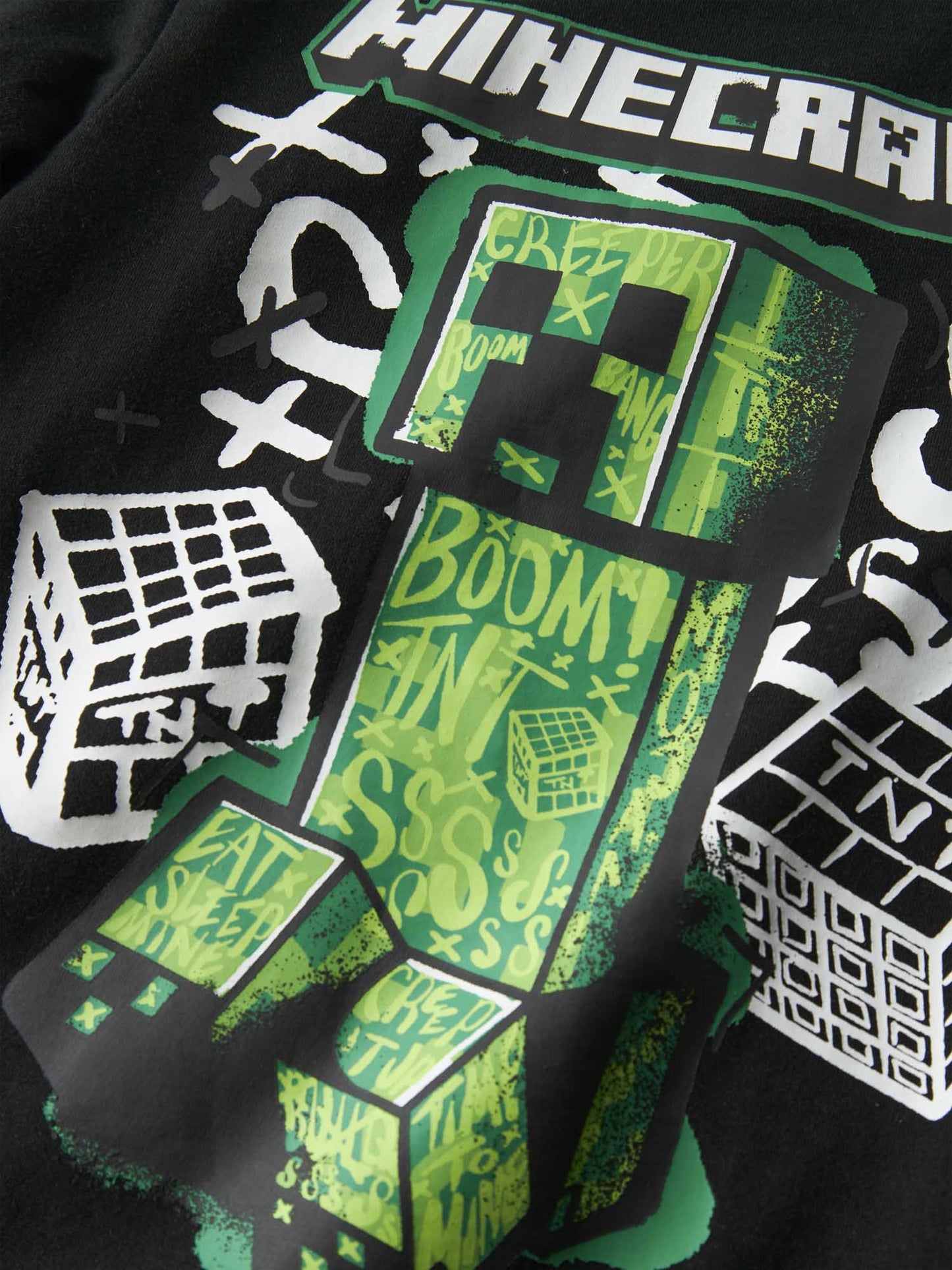 T-shirt unisex bambino con stampa Minecraft nera maniche corte