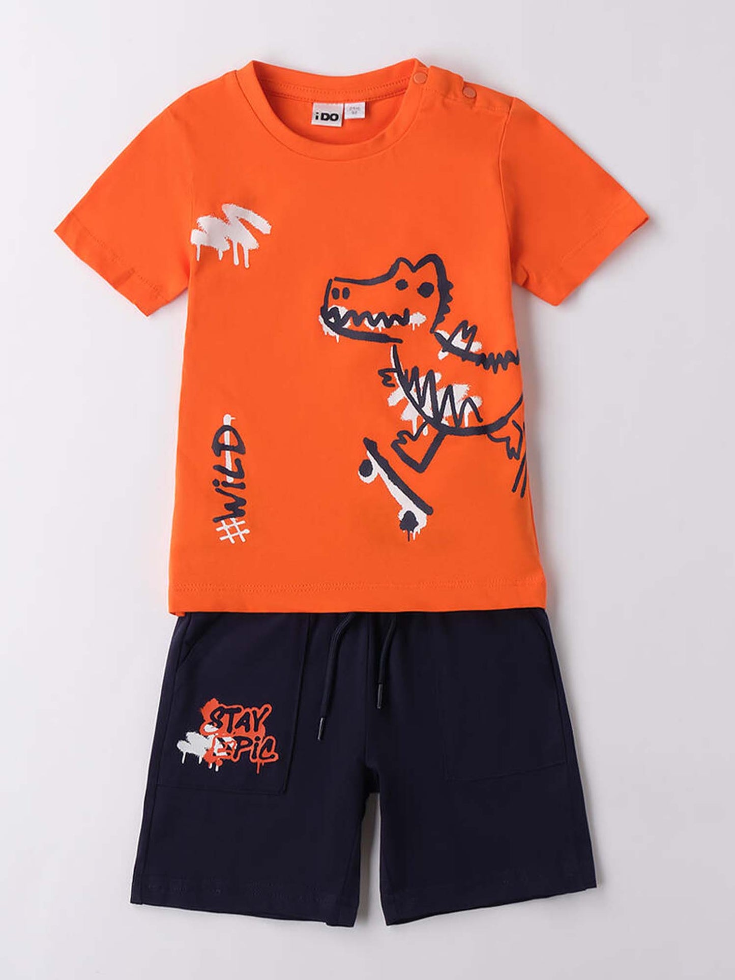 IDO T-SHIRT+BERMUDA - ARANCIO-BLU