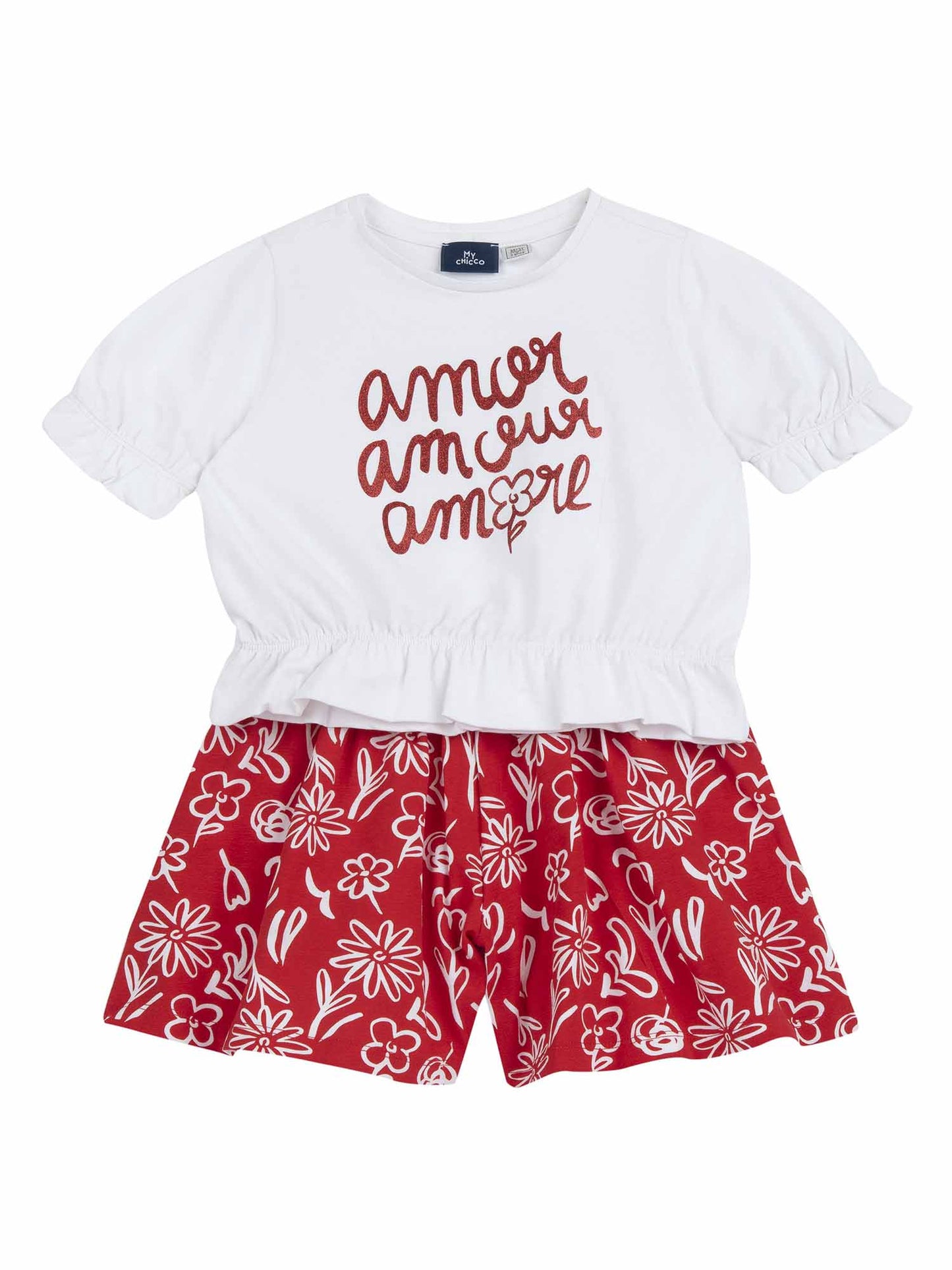 Completo Chicco con t-shirt e short multicolore per bambino