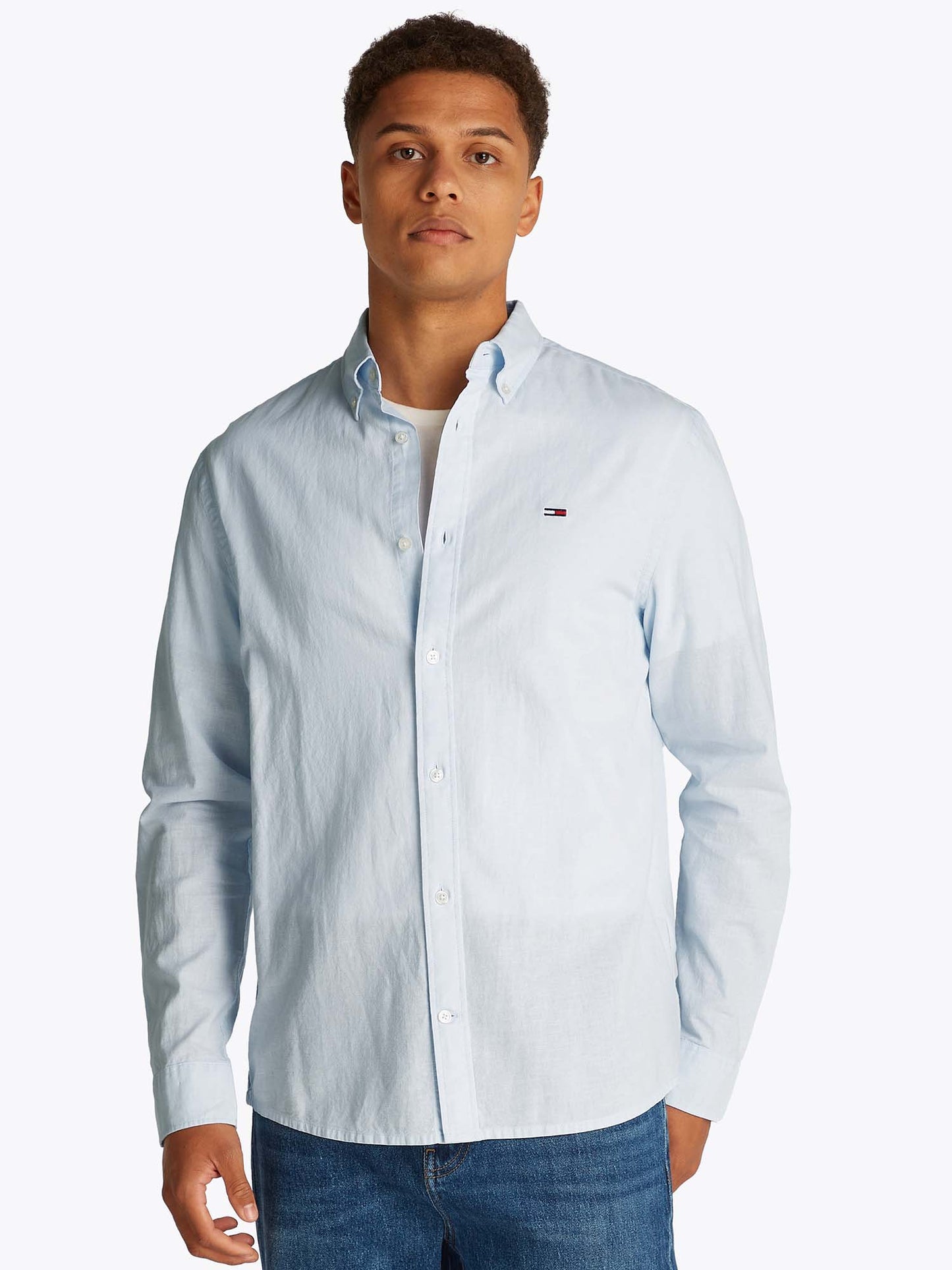 CAMICIA REGULAR LINEN TOMMY JEANS UOMO CELESTE