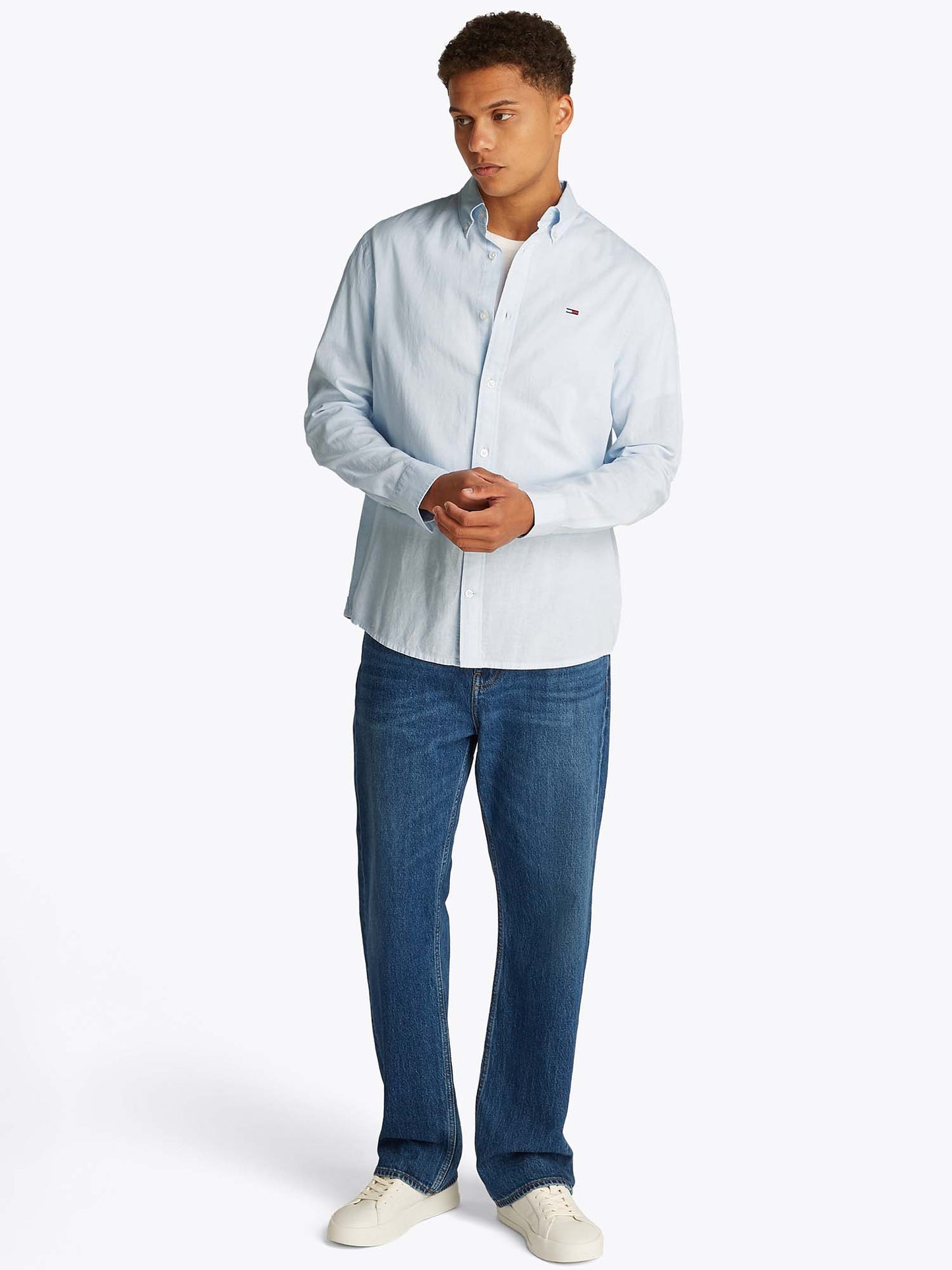 CAMICIA REGULAR LINEN TOMMY JEANS UOMO CELESTE