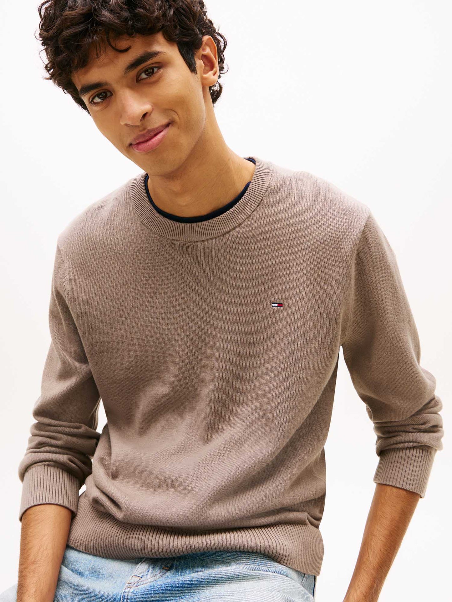 Pullover girocollo beige slim fit Tommy Jeans da uomo