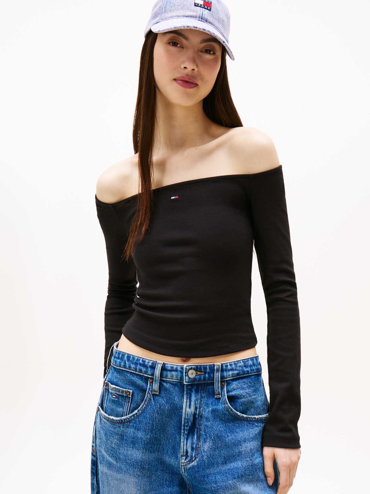 T-SHIRT MANICA LUNGA SLIM ESSENT TOMMY JEANS DONNA NERO