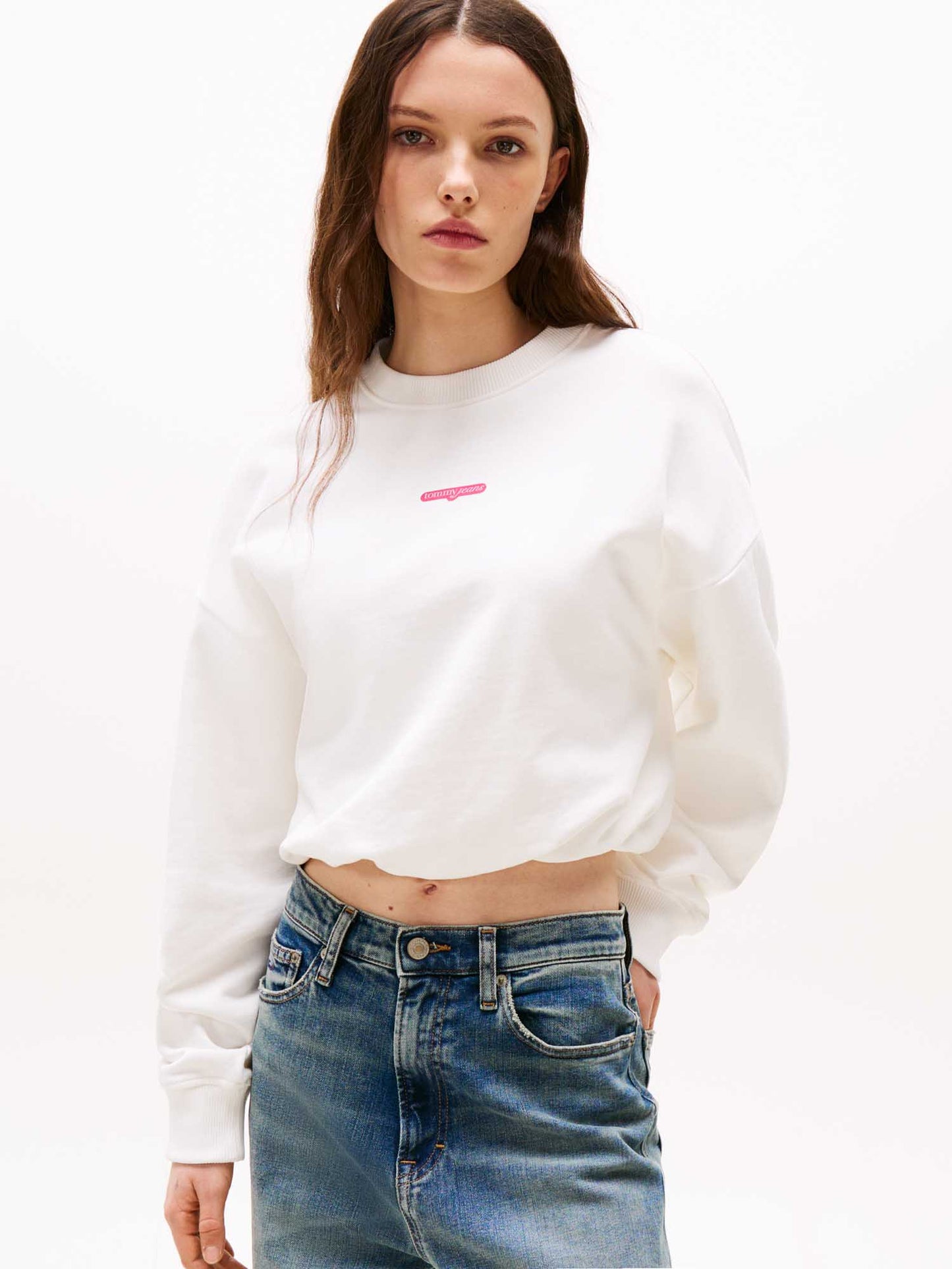 FELPA CROP GIROCOLLO TOMMY JEANS DA DONNA BIANCO