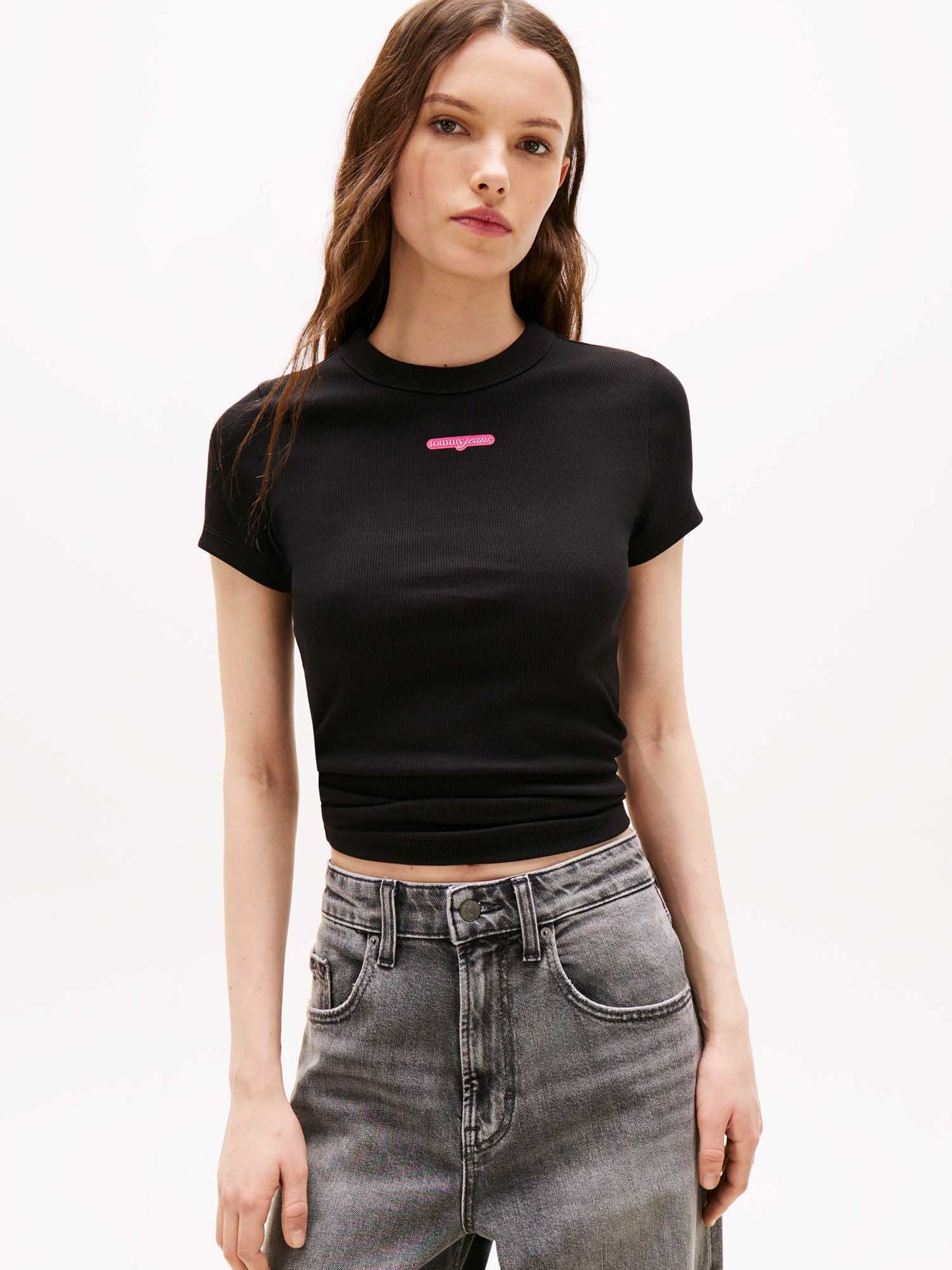 T-SHIRT SLIM SCRIPT TOMMY JEANS DONNA NERO