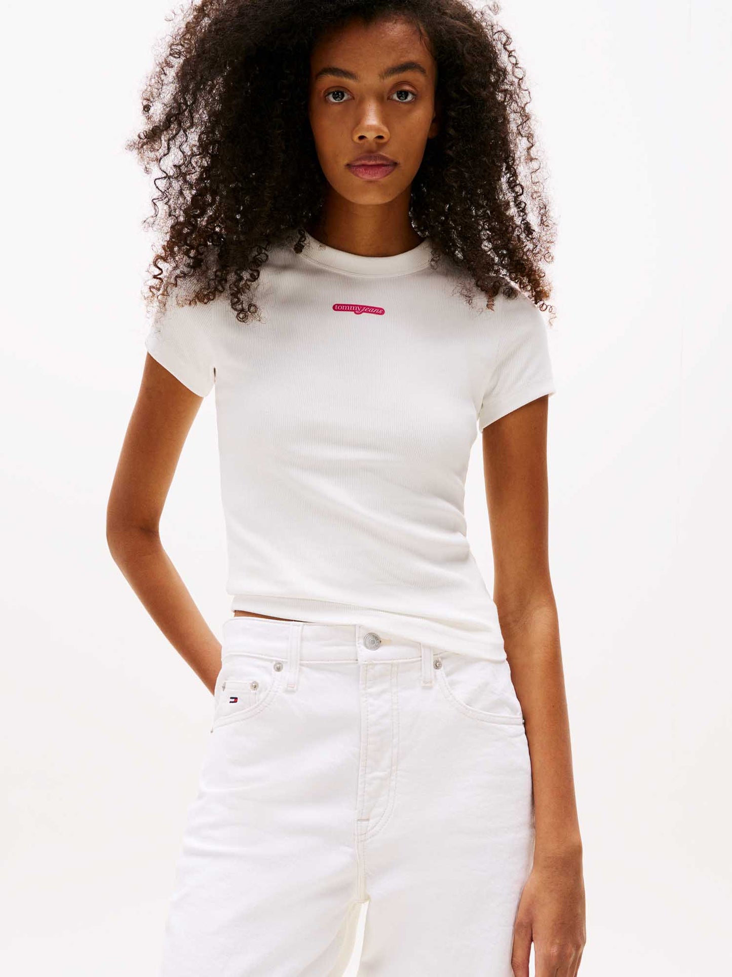 T-SHIRT SLIM SCRIPT TOMMY JEANS DONNA BIANCO