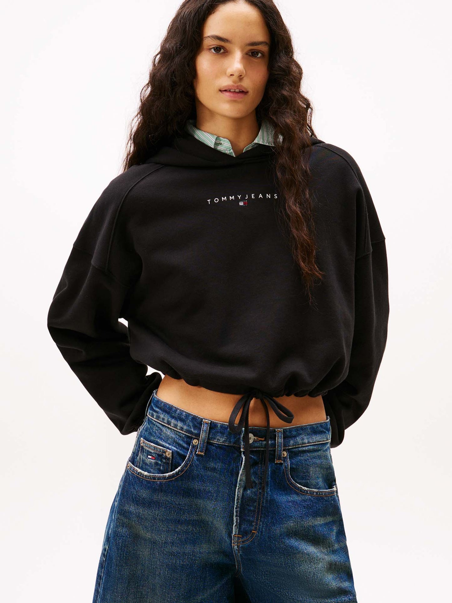 FELPA CROP CON CAPPUCCIO TOMMY JEANS DA DONNA NERO