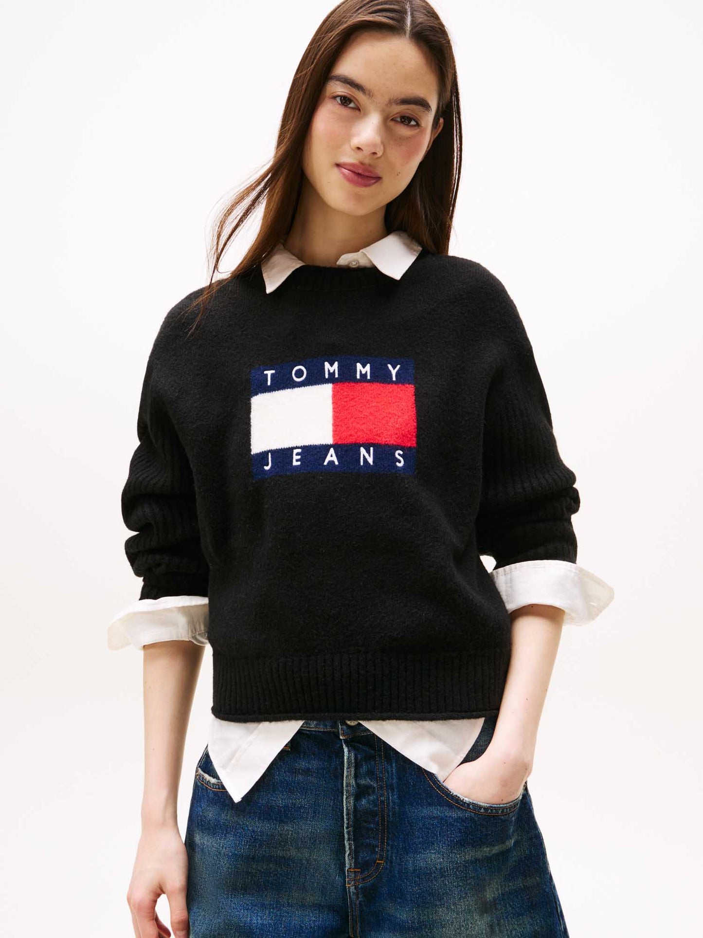 PULLOVER FLAG TOMMY JEANS DA DONNA NERO