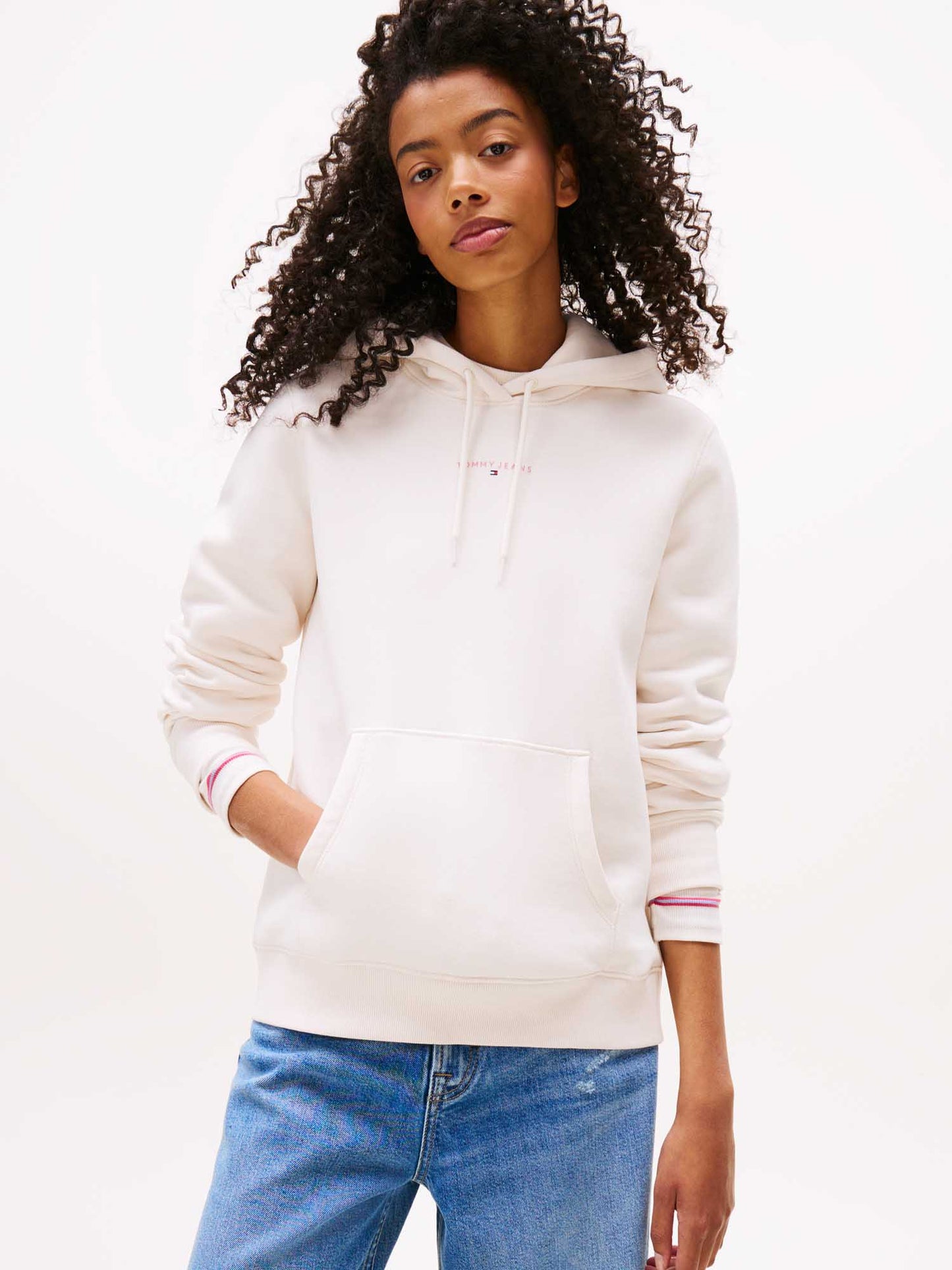 FELPA CON CAPPUCCIO E LOGO TOMMY JEANS DA DONNA BIANCO
