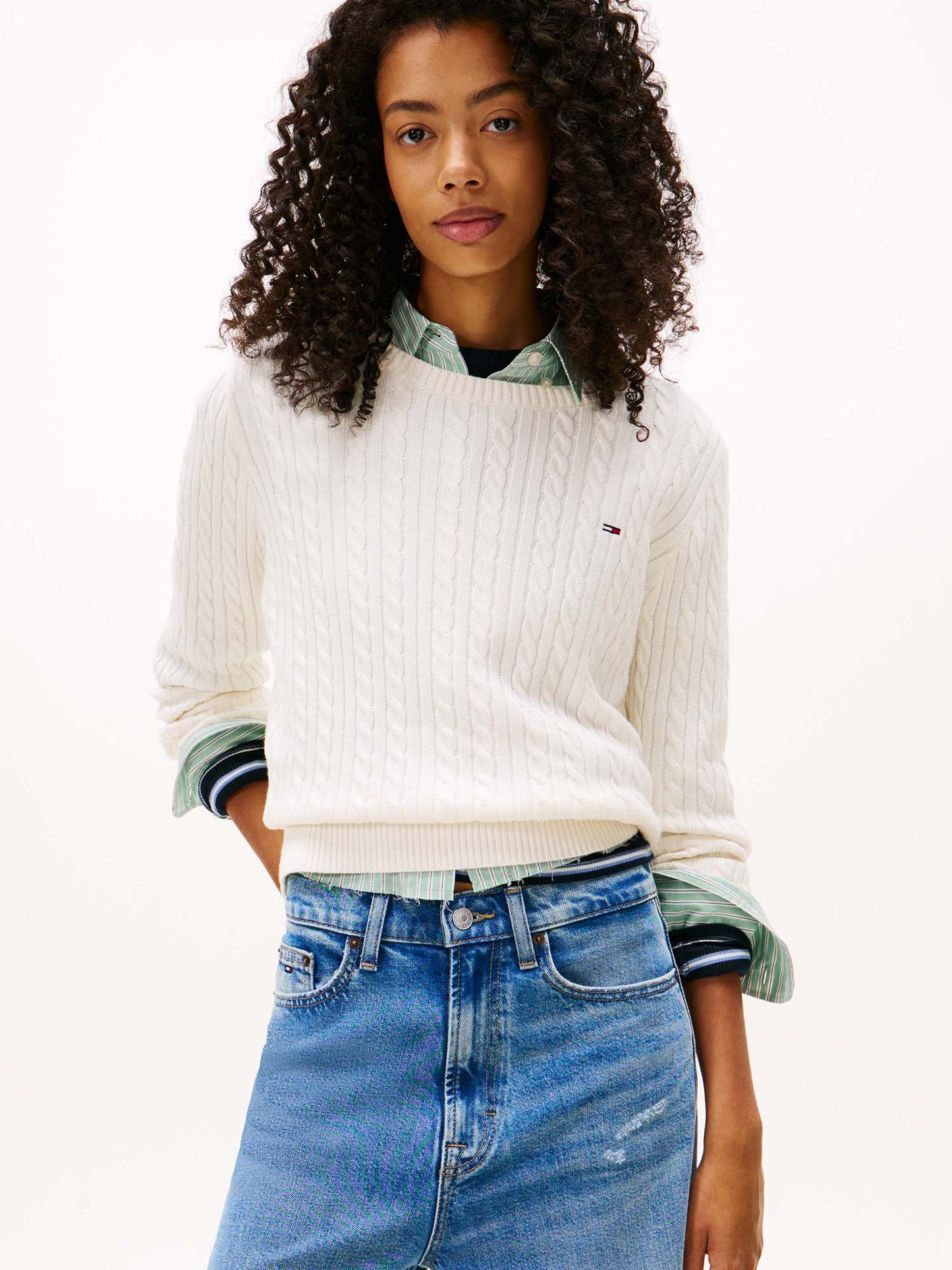 PULLOVER CABLE TOMMY JEANS DA DONNA PANNA