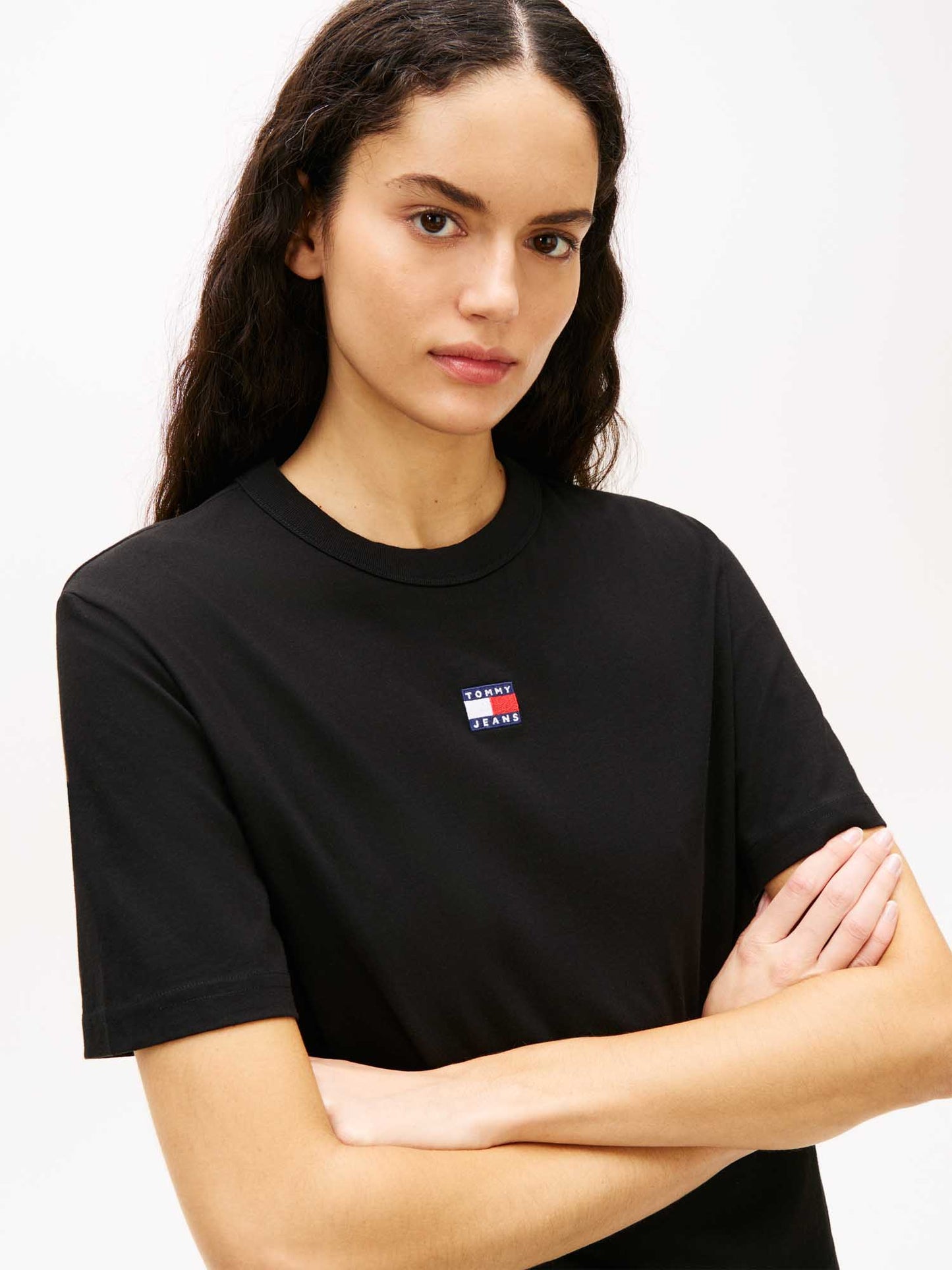 Tommy Jeans BXY Badge, t-shirt nera da donna con taglio boxy