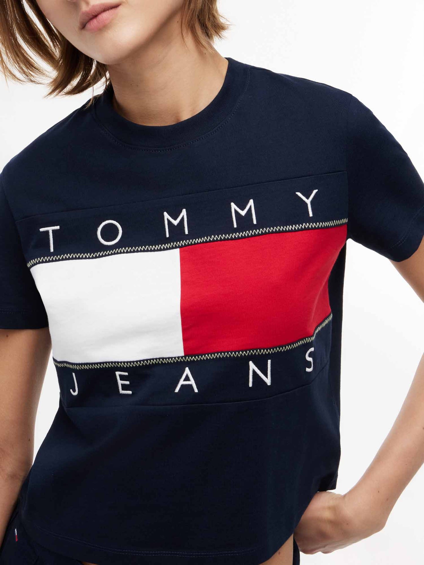 Tommy Hilfiger Tommy Jeans Flag Tee, t-shirt maniche corte da donna blu