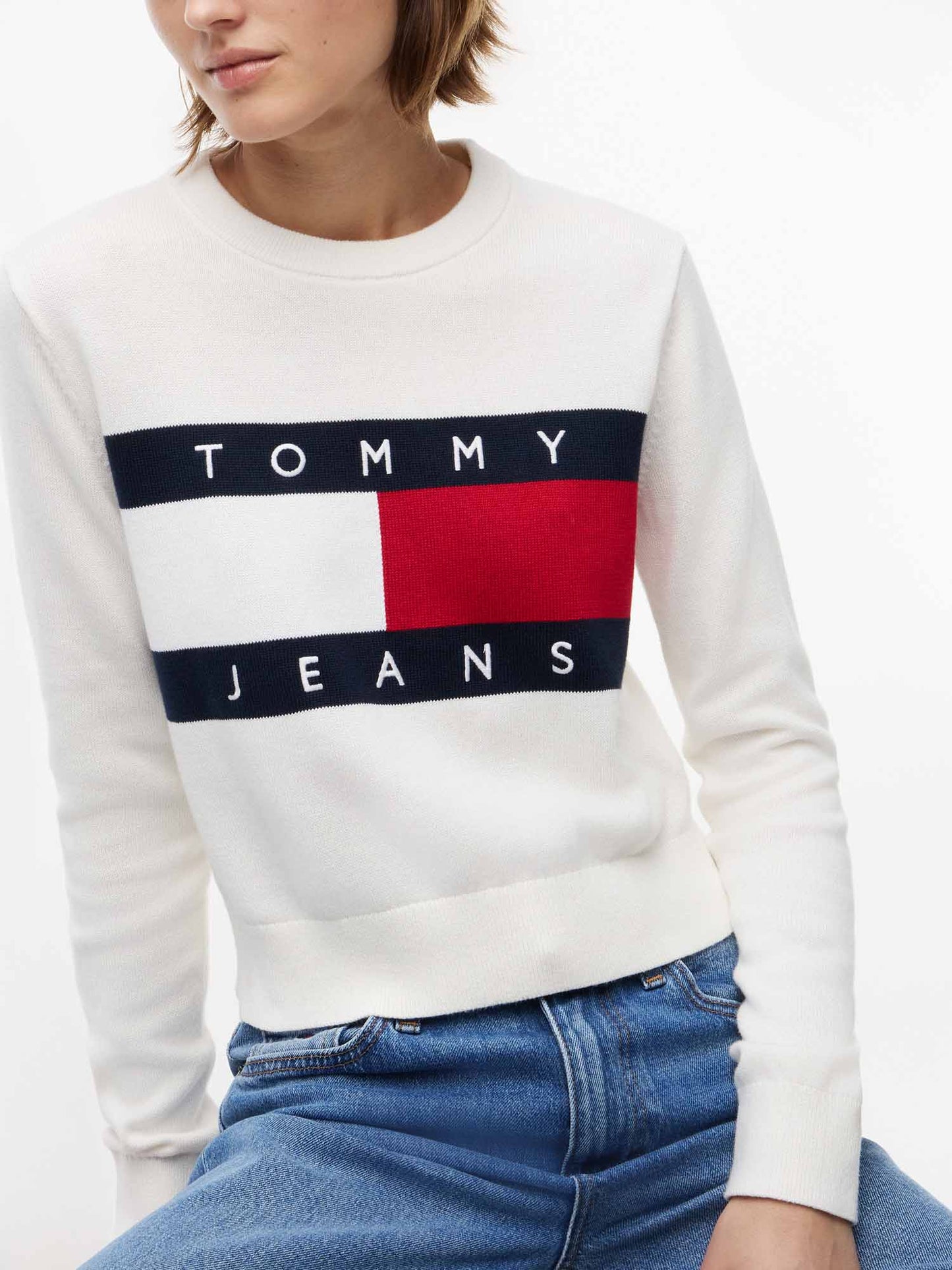 Tommy Hilfiger Tommy Jeans Flag, maglia da donna bianca