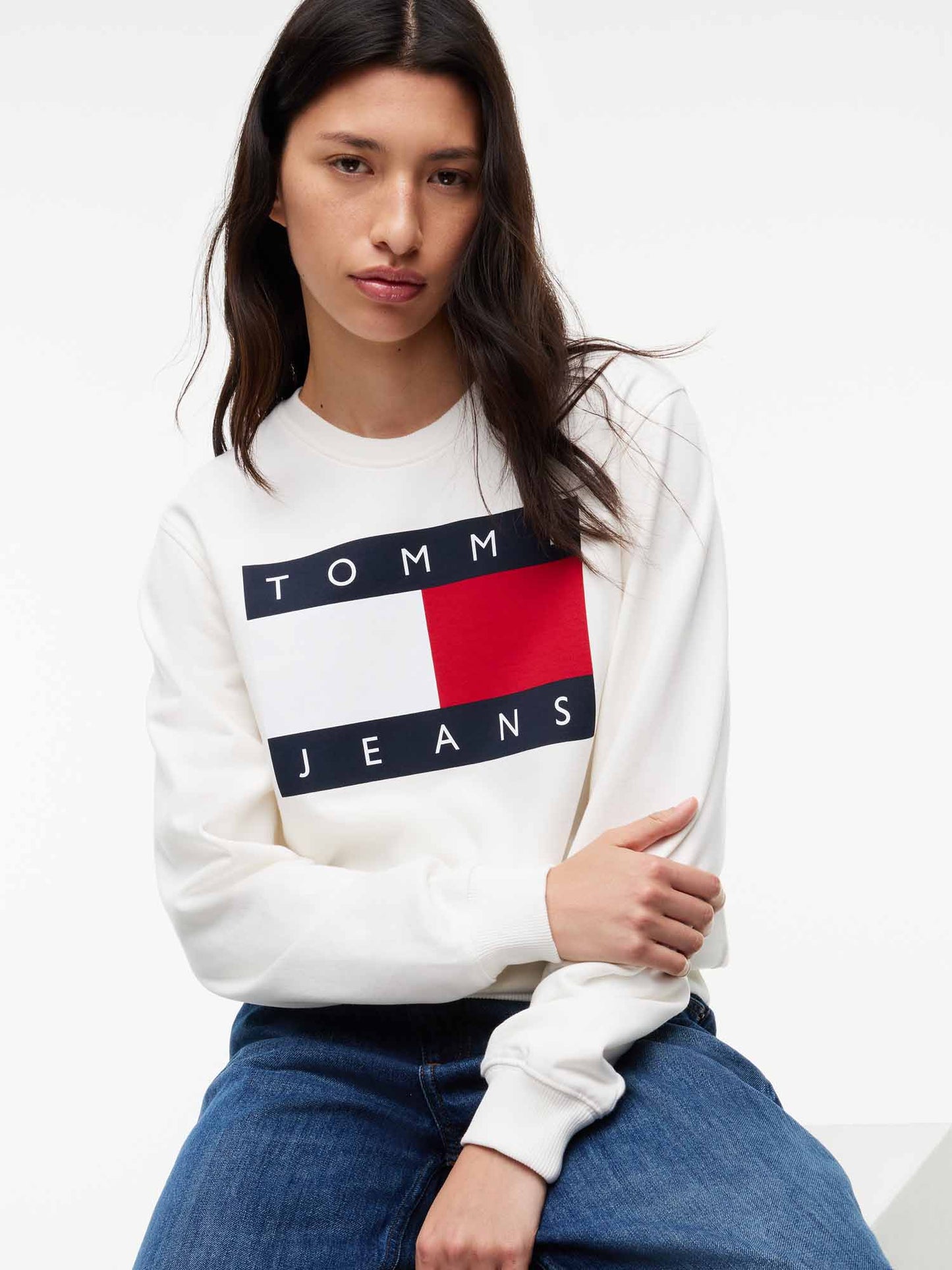 Tommy Hilfiger Reg Flag, felpa da donna bianca