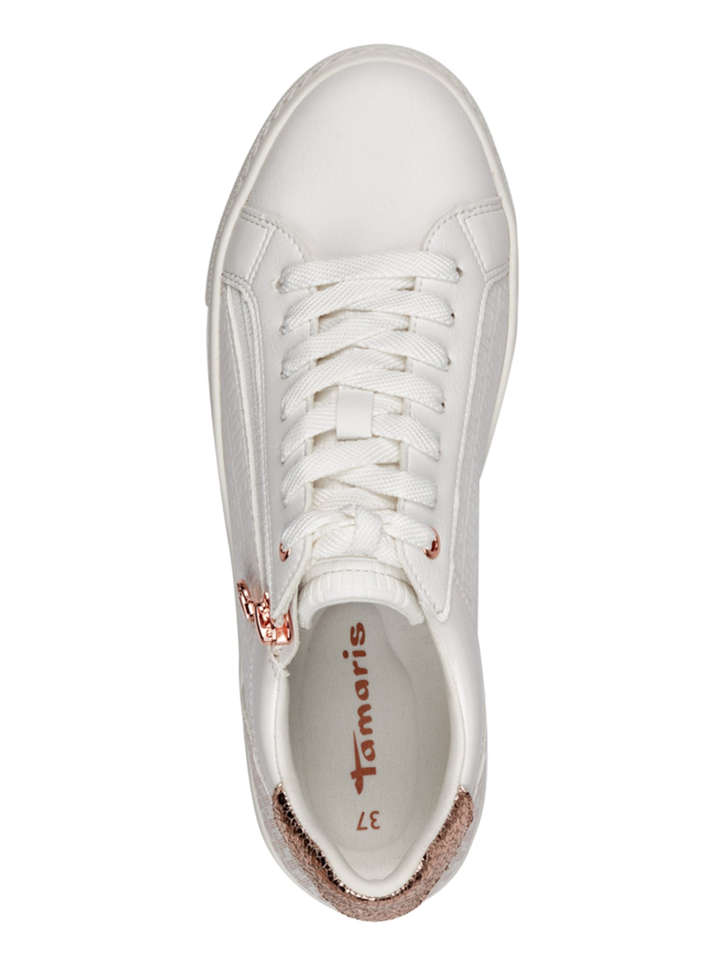 Sneakers platform Tamaris da donna bianche con zip e dettagli rosa