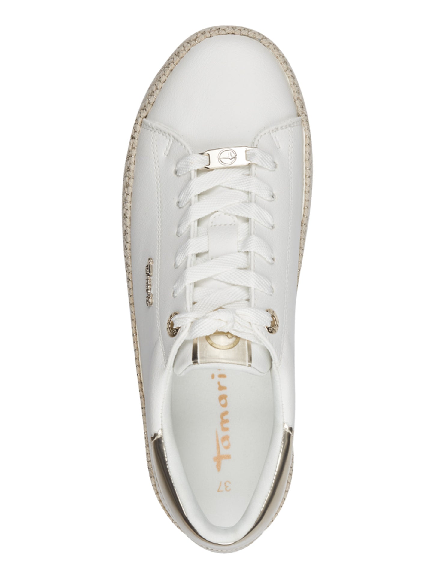 Sneakers Tamaris con plateau e dettagli oro da donna bianche