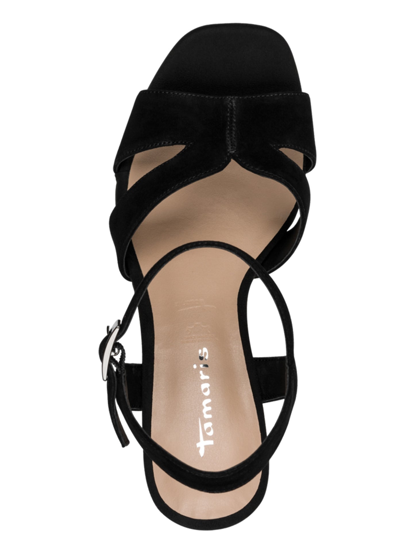 Tamaris sandalo elegante con tacco largo in cuoio nero da donna
