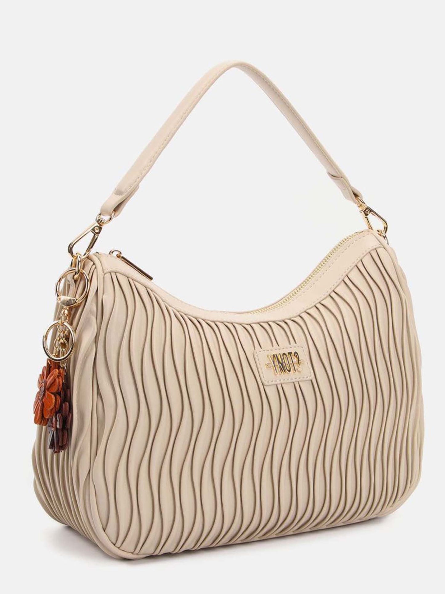 Borsa hobo Y Not? da donna in crema con texture plissettata elegante