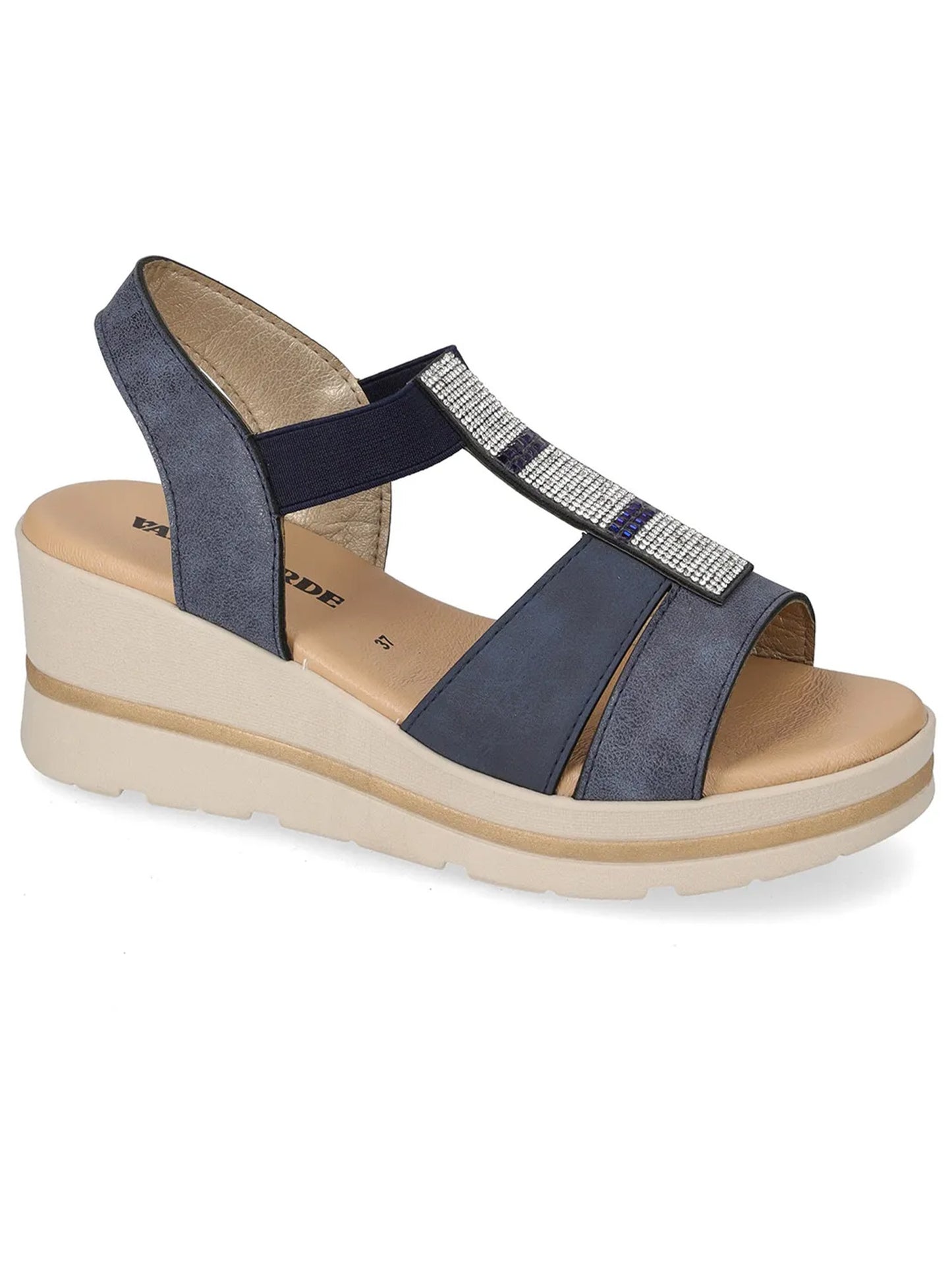 Sandali Valleverde con zeppa e strass blu donna per primavera estate