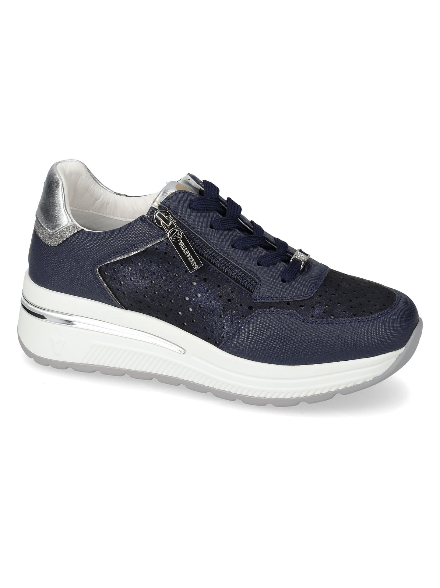 Sneakers Valleverde con zeppa e zip laterale donna blu