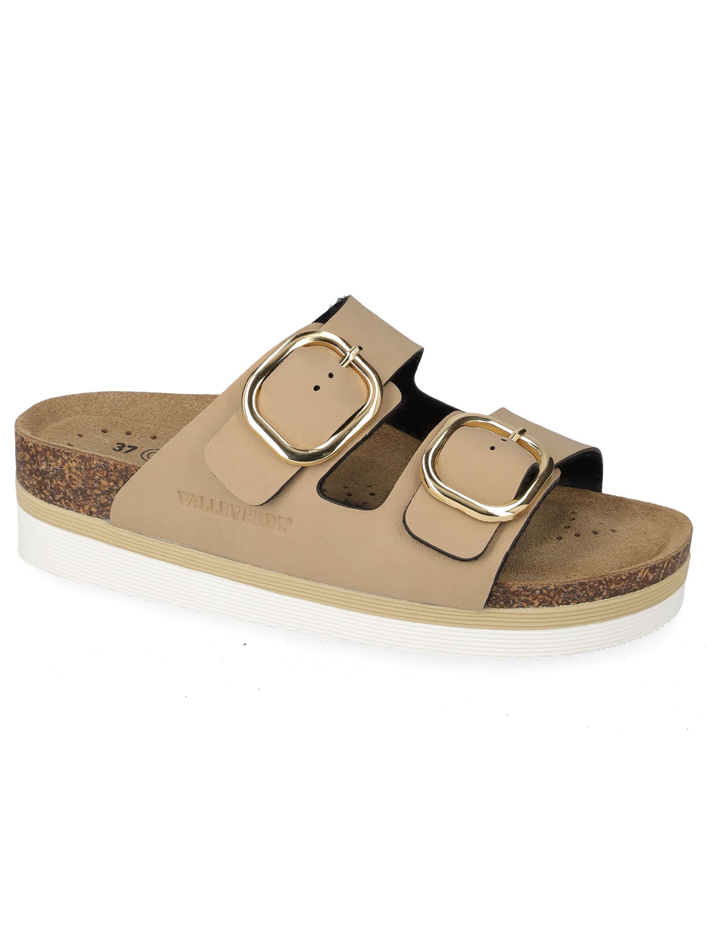 Sandali donna Valleverde beige con doppie fibbie metalliche