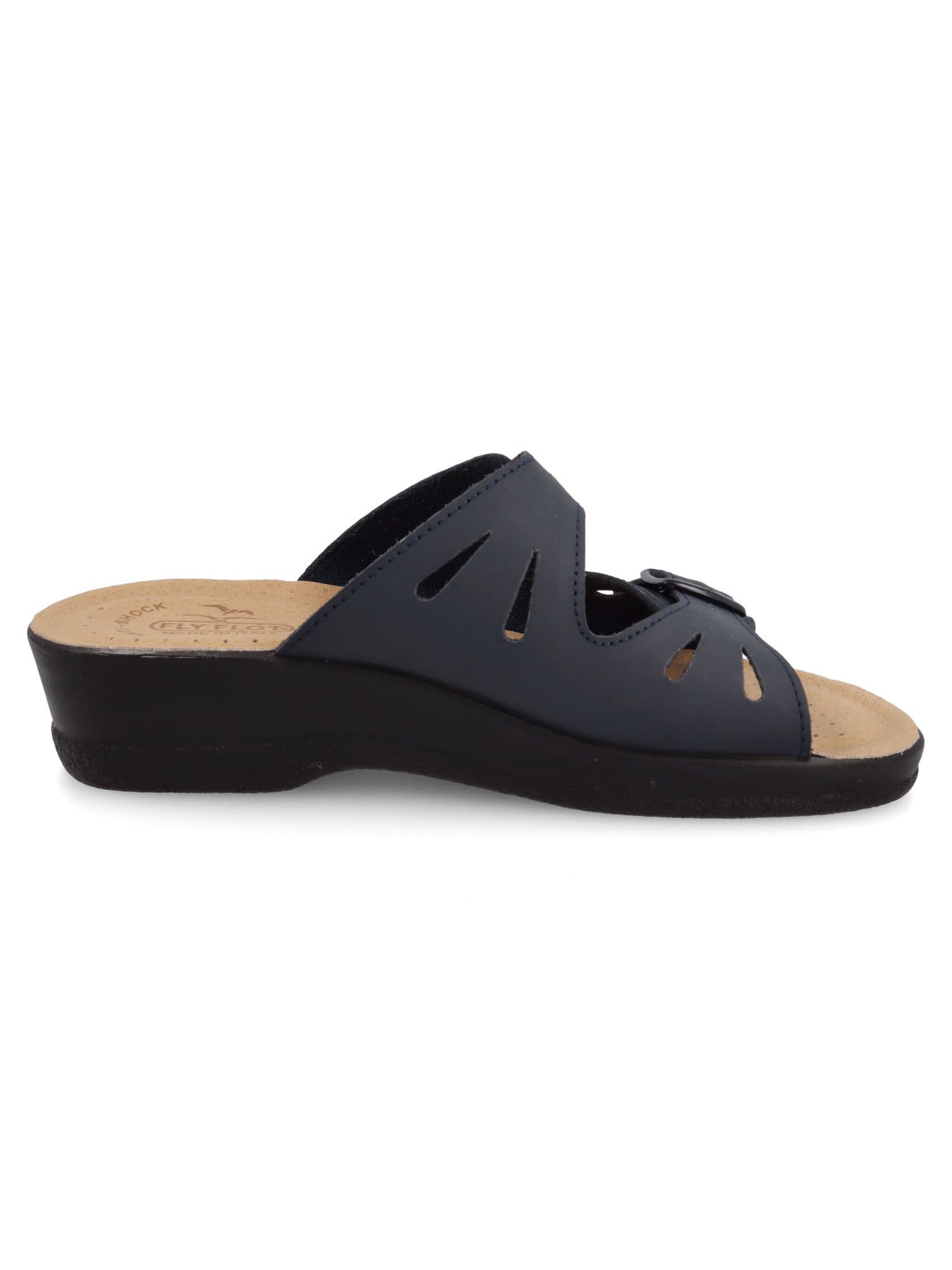 Ciabatta donna Fly Flot in cuoio blu con plantare anatomico comfort