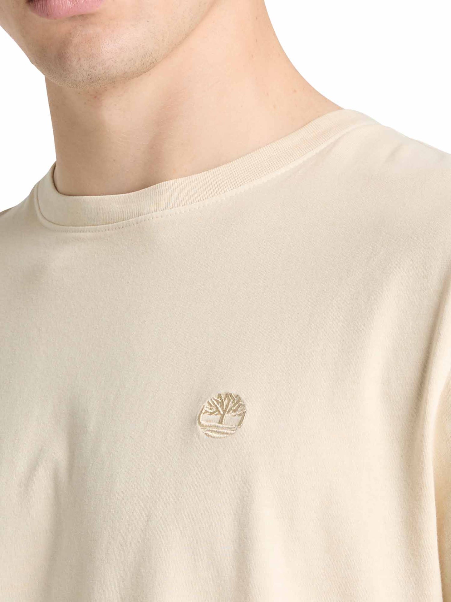 Timberland t-shirt da uomo in cotone grigia con logo ricamato tono su tono