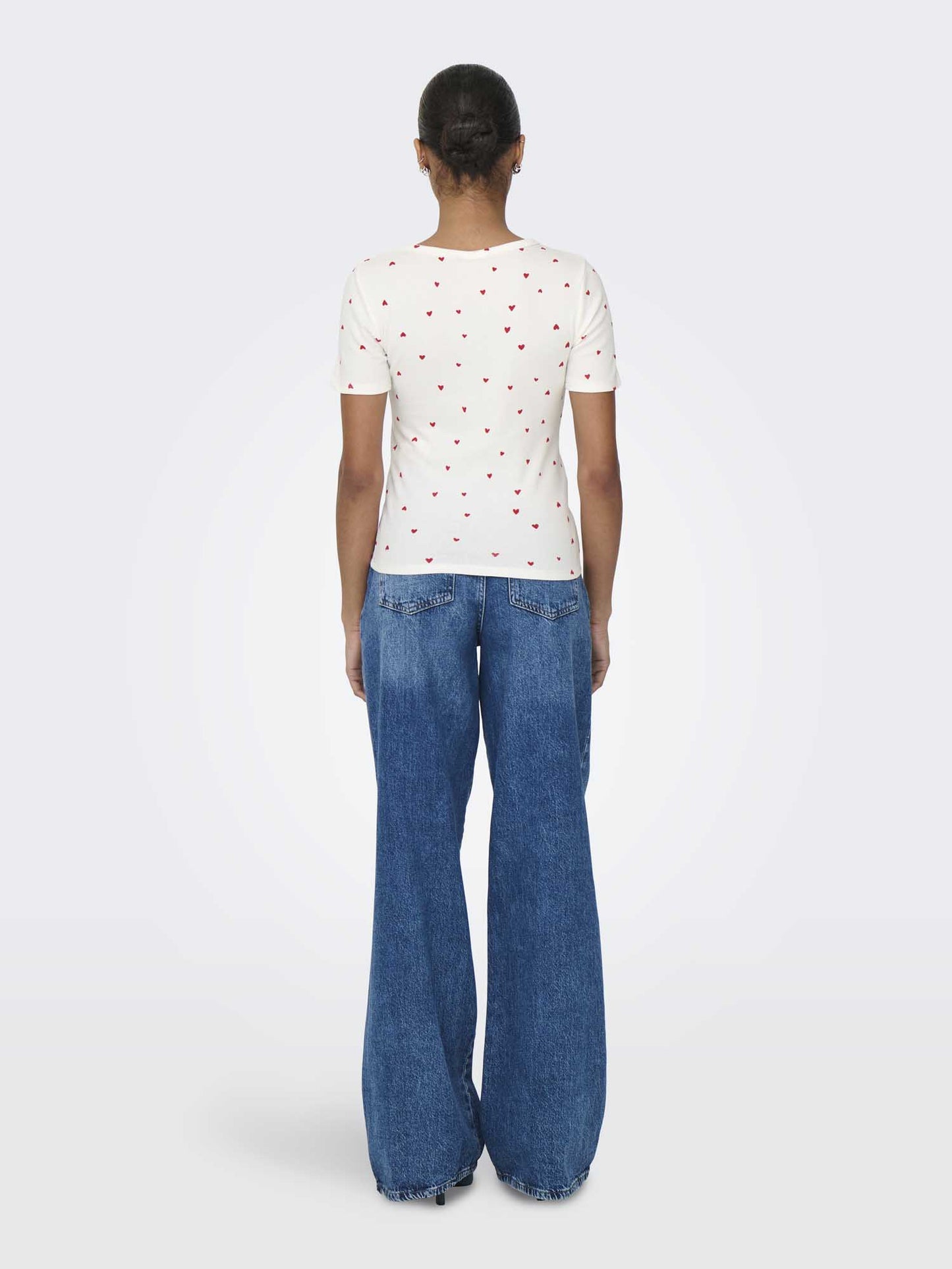 JDY SOFIA SS TOP - BIANCO-ROSSO