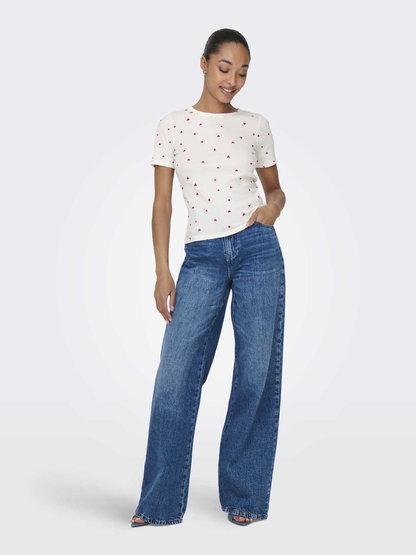 JDY SOFIA SS TOP - BIANCO-ROSSO