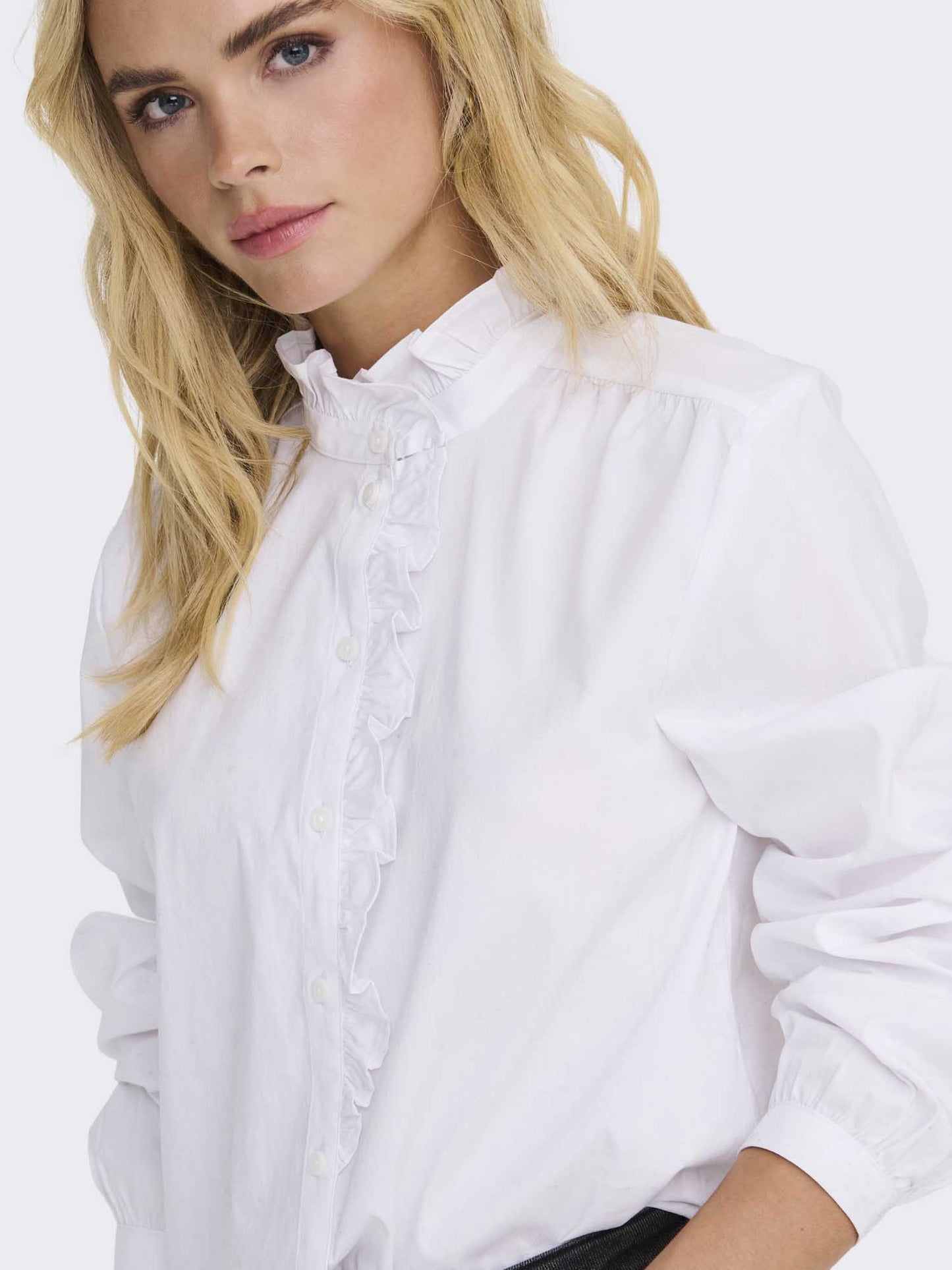 JDY MIO LS FRILL - BIANCO