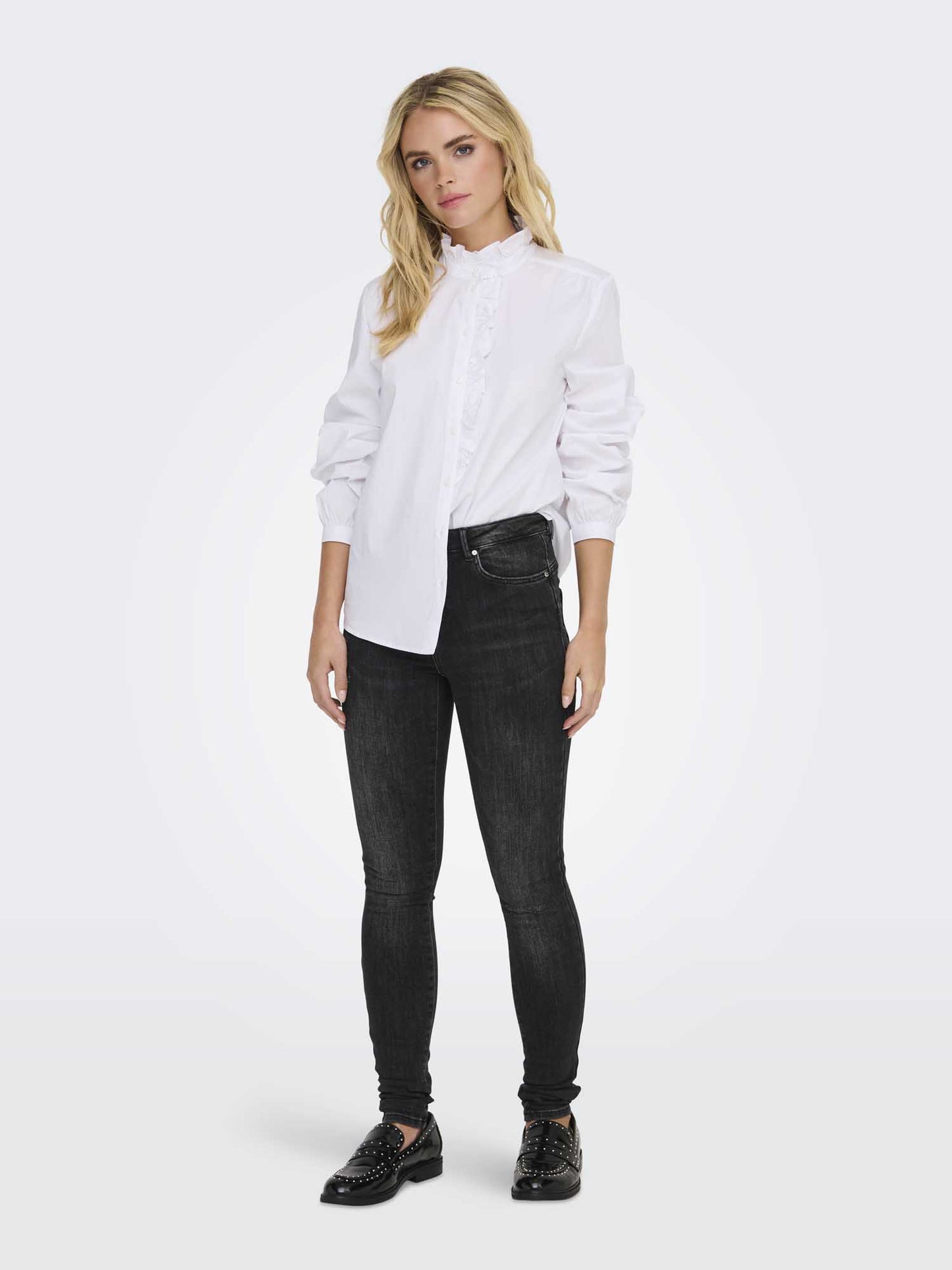 JDY MIO LS FRILL - BIANCO