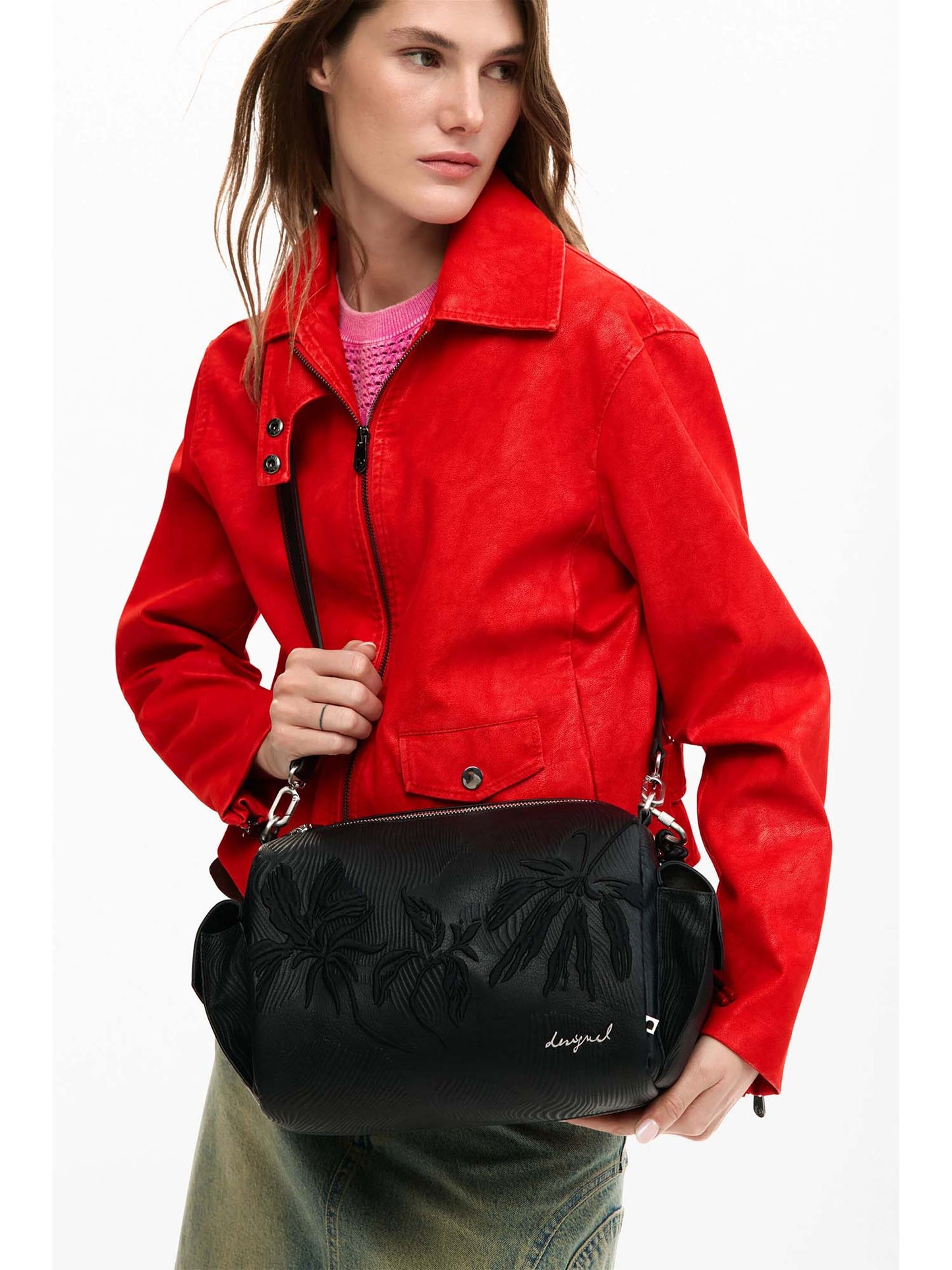Desigual borsa nera con ricami e charm rimovibile da donna adulto