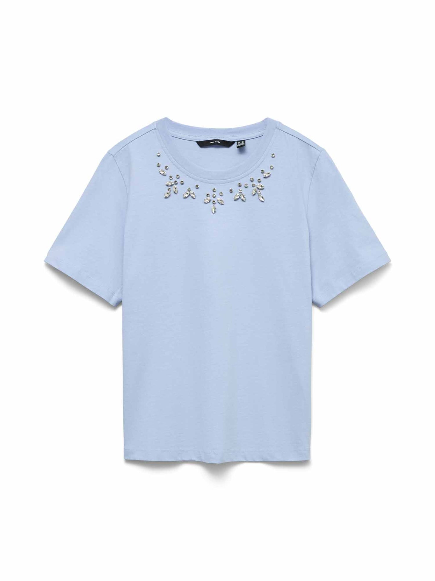 T-shirt donna Vero Moda azzurra con applicazioni sul collo