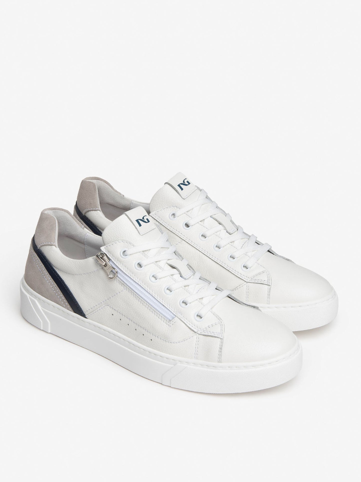 SNEAKERS IN PELLE E CAMOSCIO NERO GIARDINI UOMO BIANCO