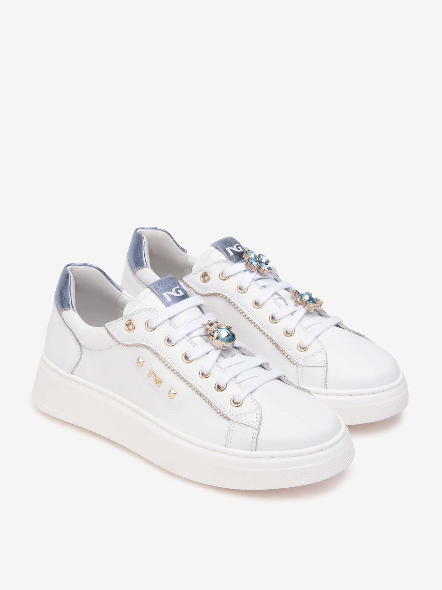 SNEAKERS CON PLATFORM E CHARM NERO GIARDINI DONNA BIANCO CELESTE