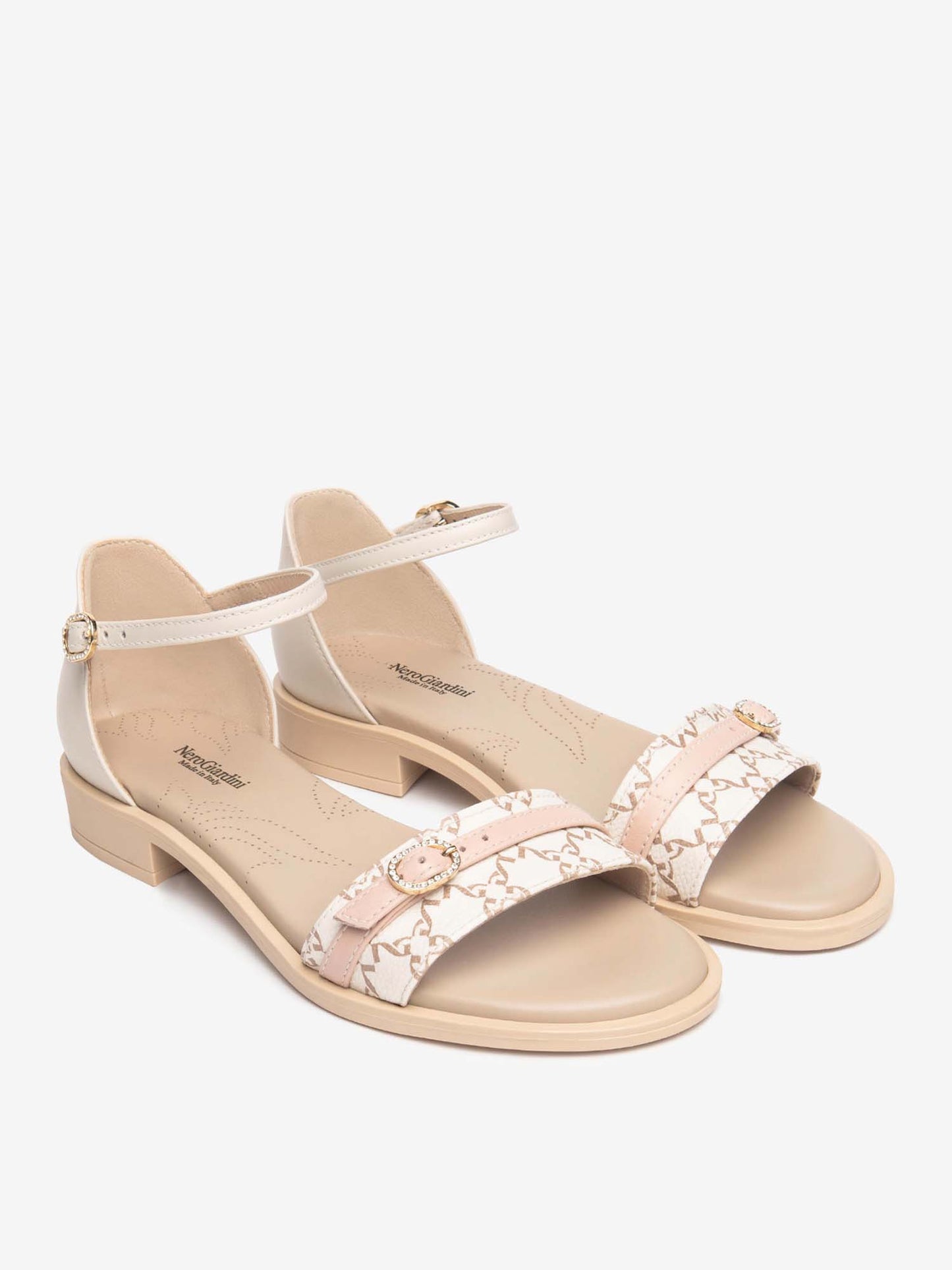 SANDALO BASSO CON FASCIA MONOGRAMMA NERO GIARDINI DONNA BEIGE