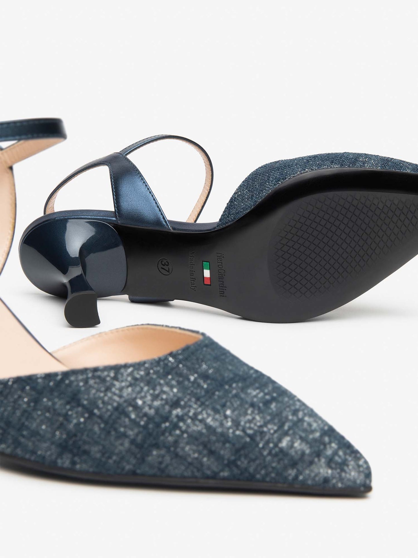 Décolleté slingback Nero Giardini blu in pelle e tessuto elegante da donna
