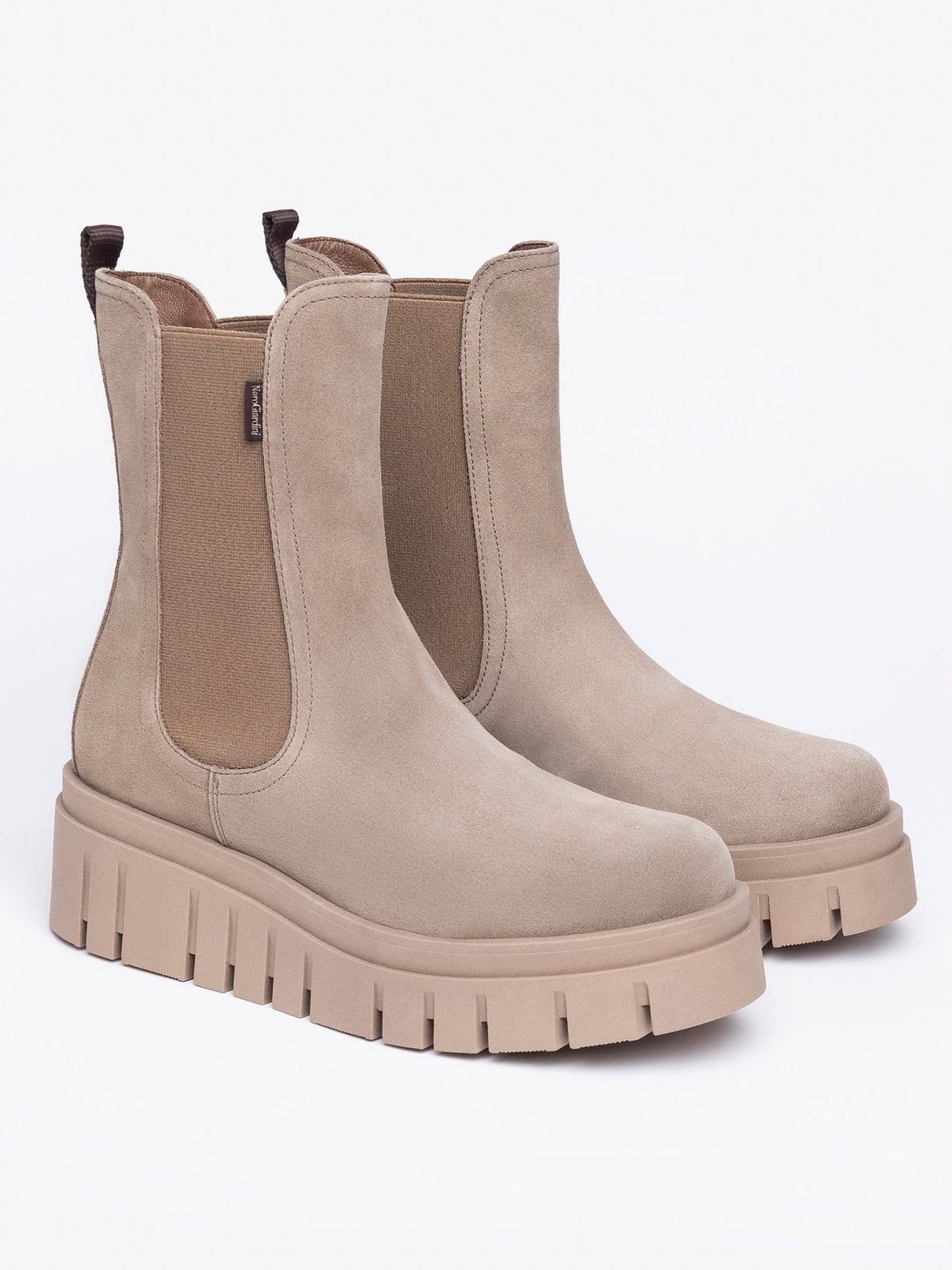 STIVALETTI CHELSEA IN SUEDE CON PLATFORM NEROGIARDINI DA DONNA ARGILLA