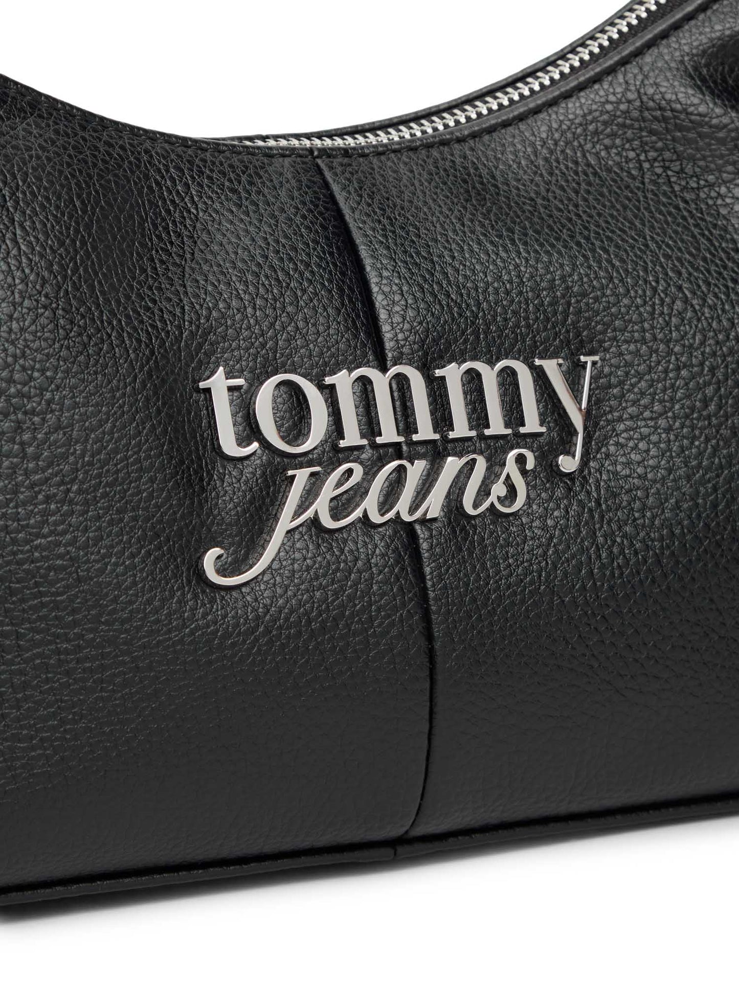 Borsa nera Tommy Jeans con logo metallizzato da donna