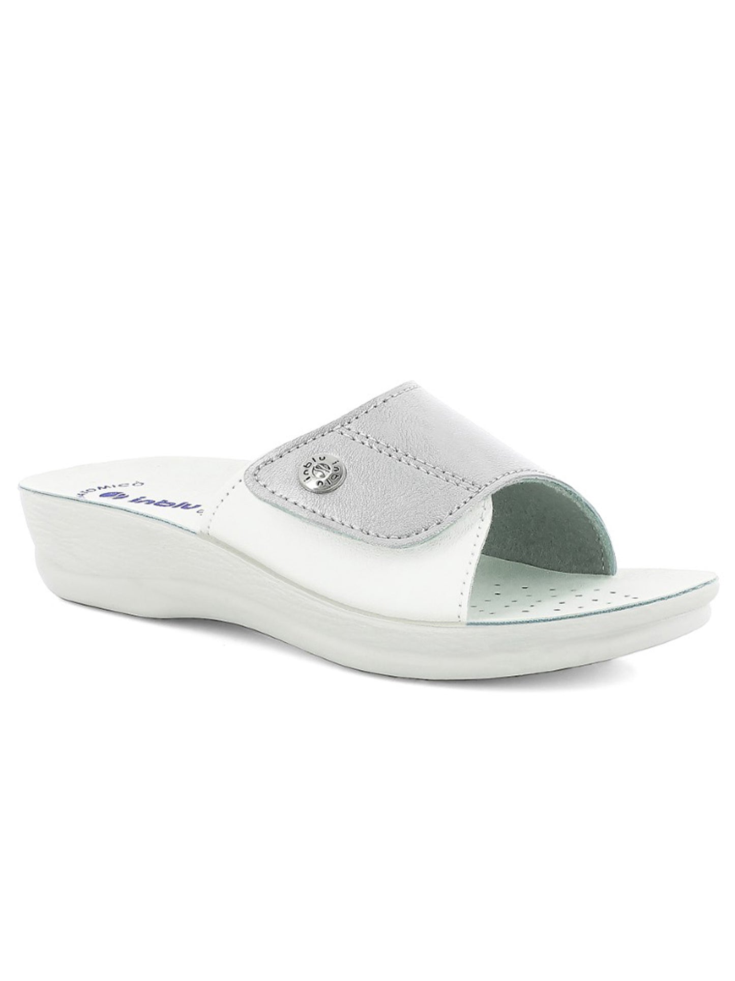 Ciabatta donna In Blu con fascia argento comoda e versatile
