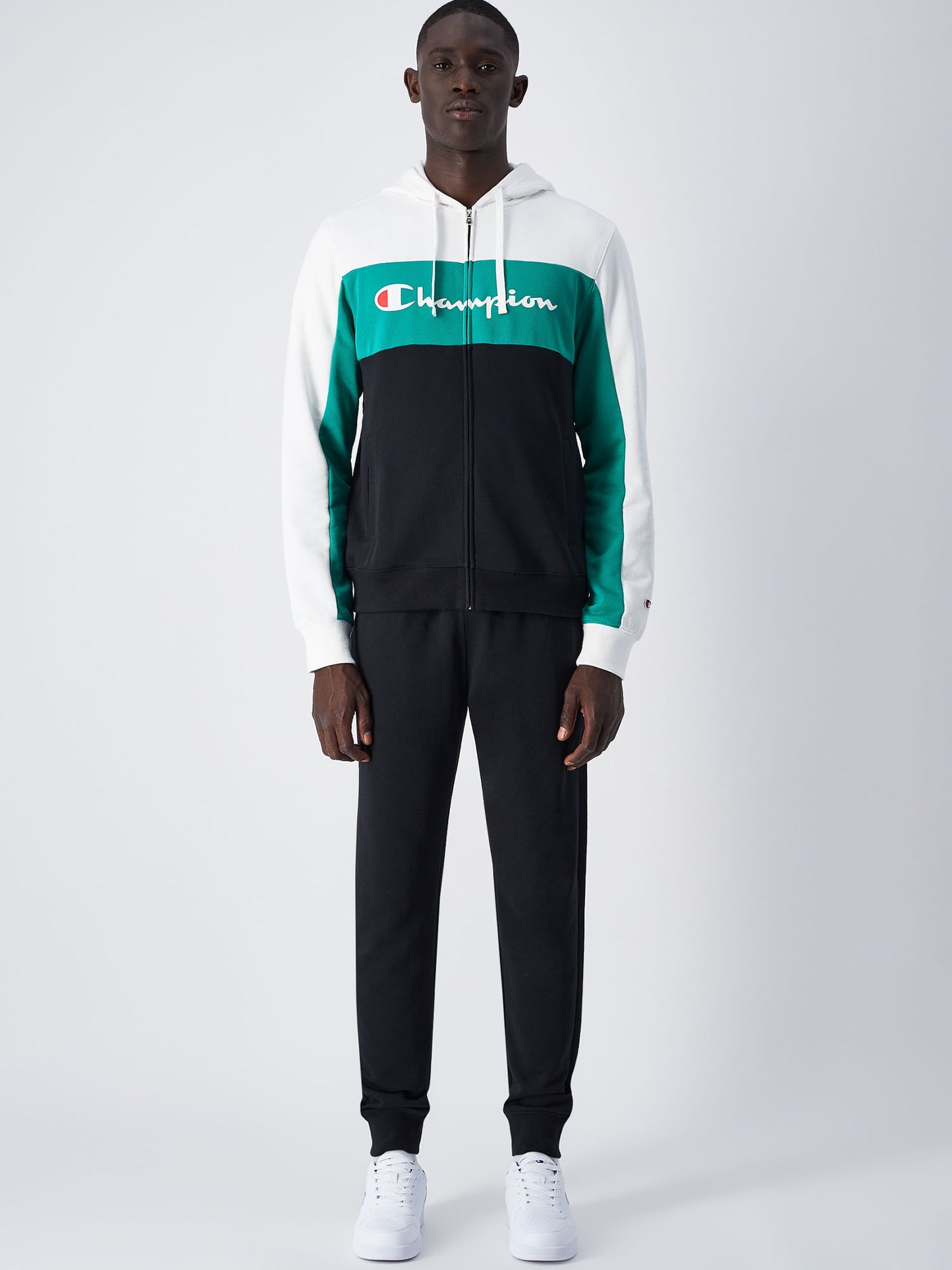 TUTA CHAMPION CON ZIP UOMO BIANCO-VERDE
